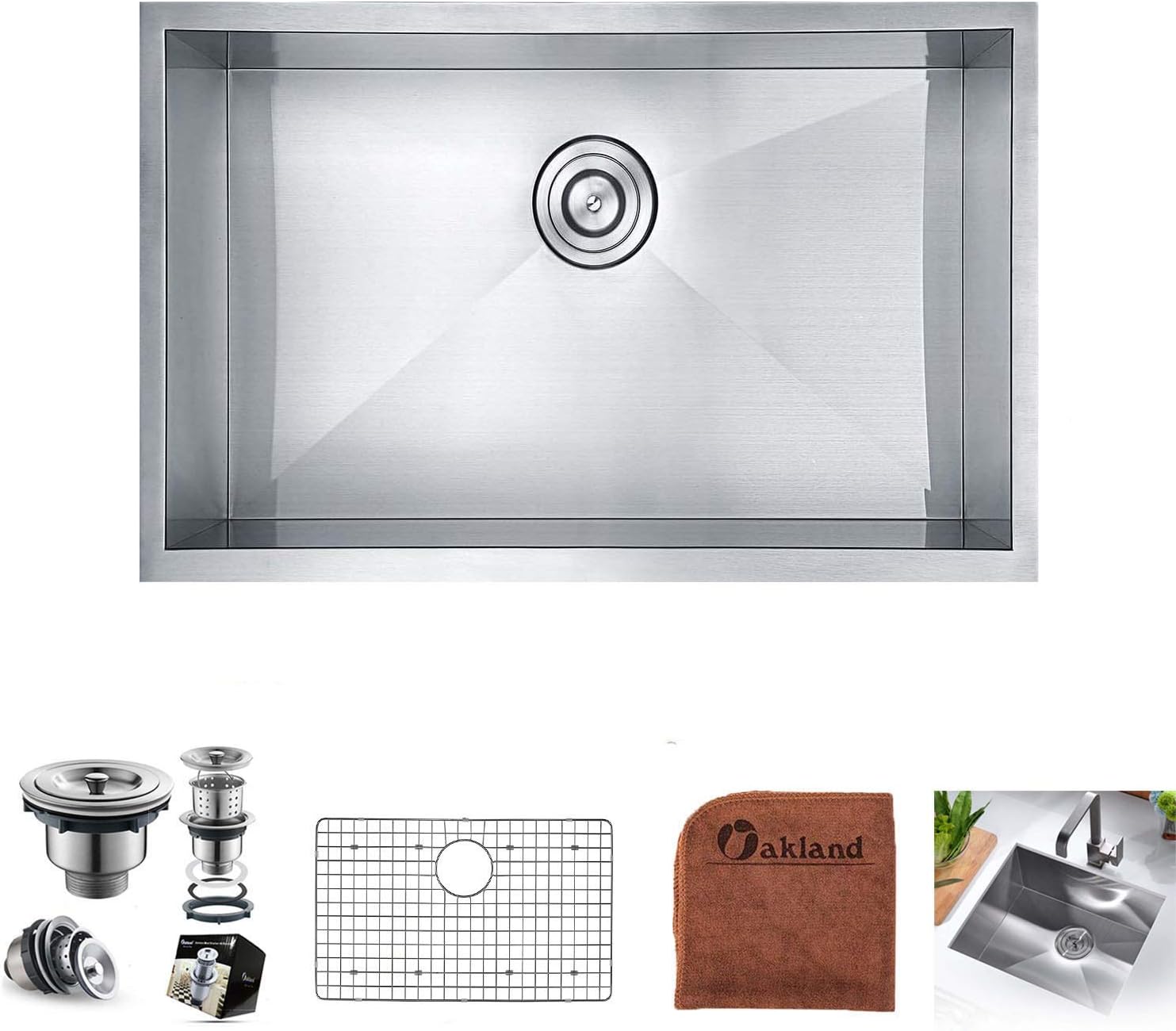 Oakland 27-inch Undermount Stainless Steel Kitchen Sink Single Bowl 90 Degree Zero Radius