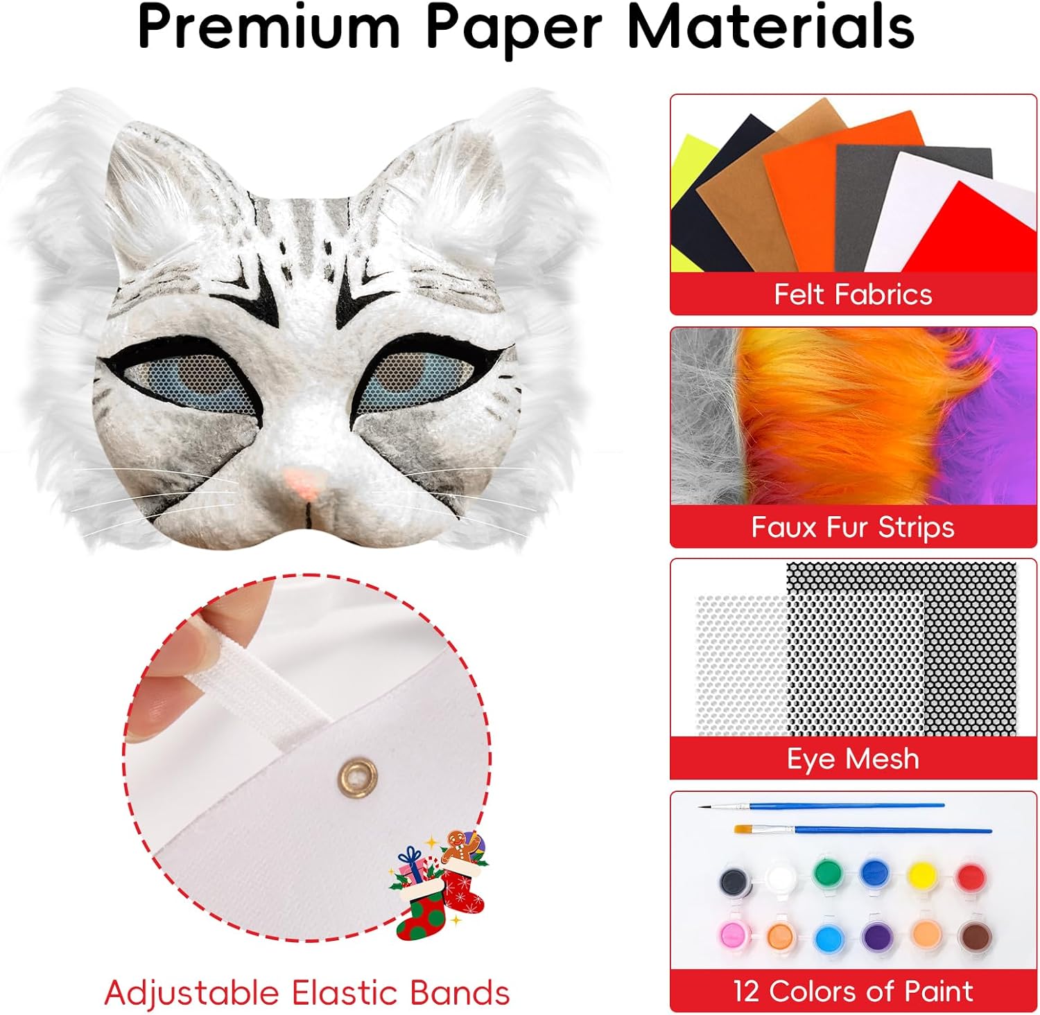 Blurap 83pcs Therian Mask Kit, Cat Mask Base Kit, DIY Furry Masks to Paint, Therian Mask Base Arts Crafts Cat Masks for Halloween Christmas Cosplay Party
