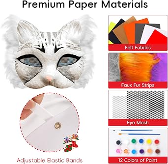 83pcs Therian Mask Kit, Blank Cat Mask Base to Paint