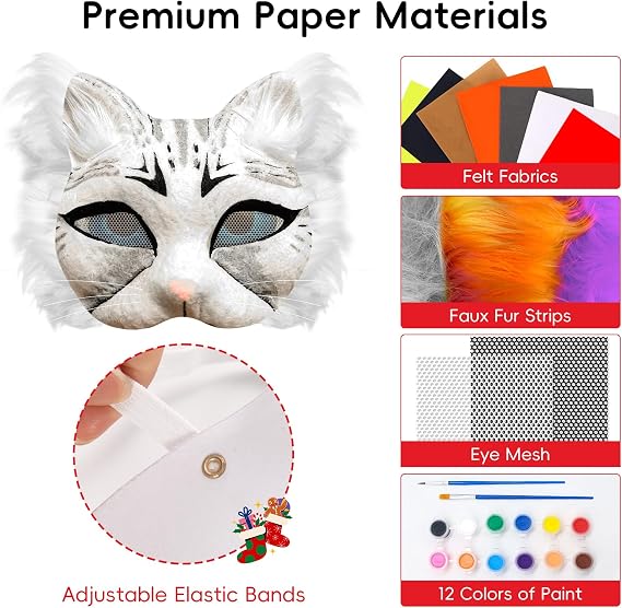 83pcs Therian Mask Kit, Blank Cat Mask Base to Paint