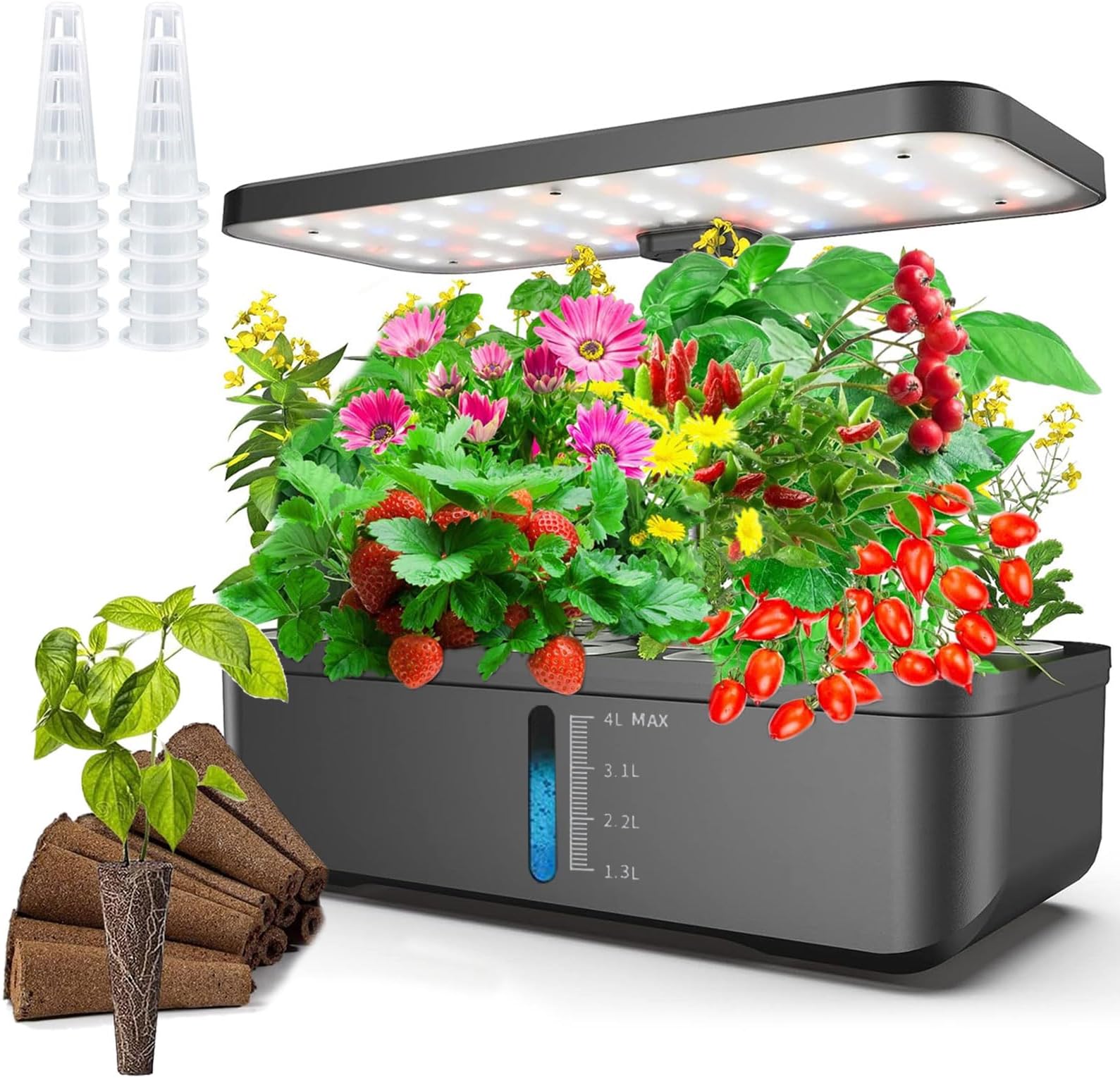 12 Pods Hydroponics Growing System, Automatic Timer Herb Garden with 139Pcs LED Grow Lights, 4L Water Tank, Height Adjustable Indoor Garden Plants Germination Kit for Home Kitchen