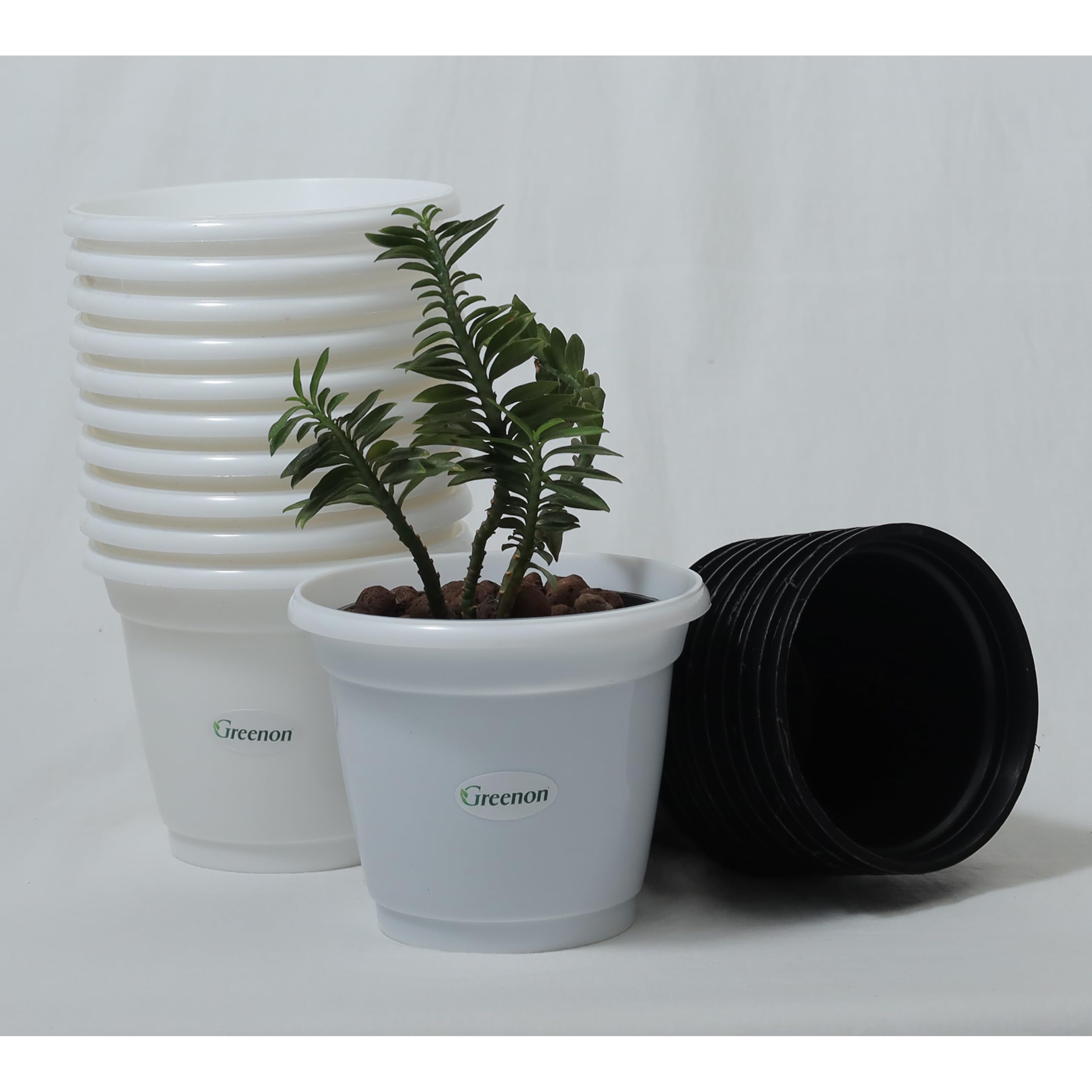 GREENON® 4 Inch Plant Pot Pack of 10 (20 Pots) Self Watering Small Indoor Pot | White Outer Black Inner Flower Pot | UnFadable | Suitable for Tabletop, Window Mount Plants | Low Maintenance Gamla (B09X3GJKR3) Amazon Price History, Amazon Price Tracker