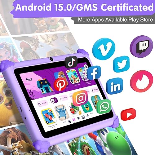 Miniatura 2 de Tablets para niños Ascrecem de 7 pulgadas, tableta Android 15 para niños pequeños con WiFi 2.4G+5G WiFi6, núcleo penta, 6 GB RAM, 32 GB ROM, tableta