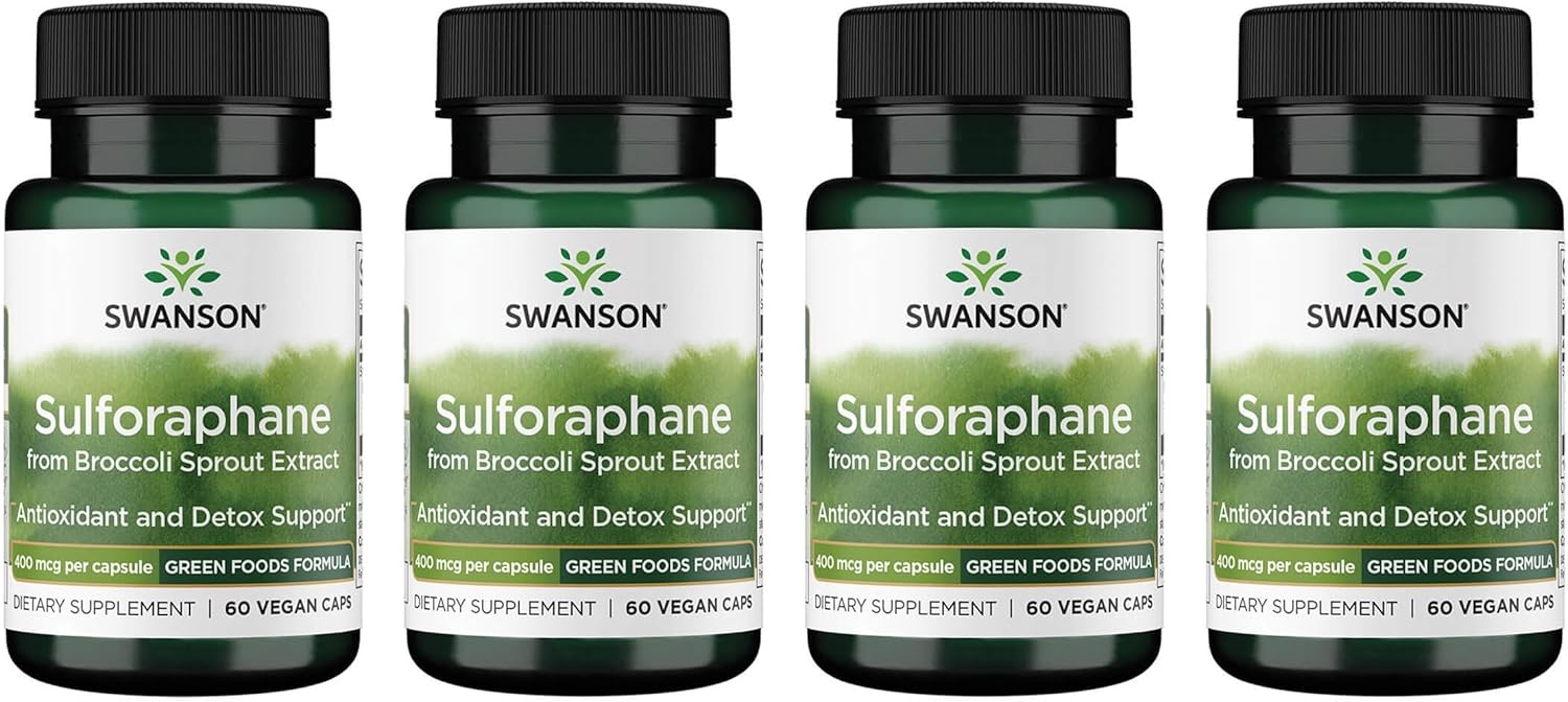 Swanson Sulforaphane - Broccoli Sprout Extract Supporting Cellular, GI Tract, and Liver Health - Natural Supplement Standardized to 0.4% Sulforaphane - (60 Veggie Capsules, 400mcg Each) (4 Pack)