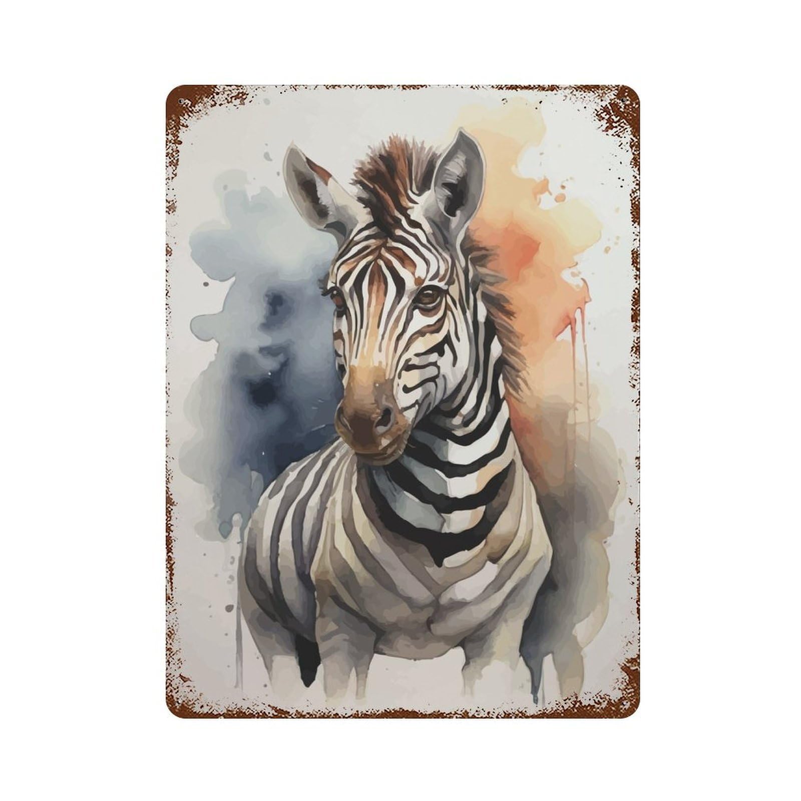 Zebra Watercolor Art Rust Effect Tin Sign 15.7"x11.8", Novelty Wall Decor for Garage, Pub Or Kitchen