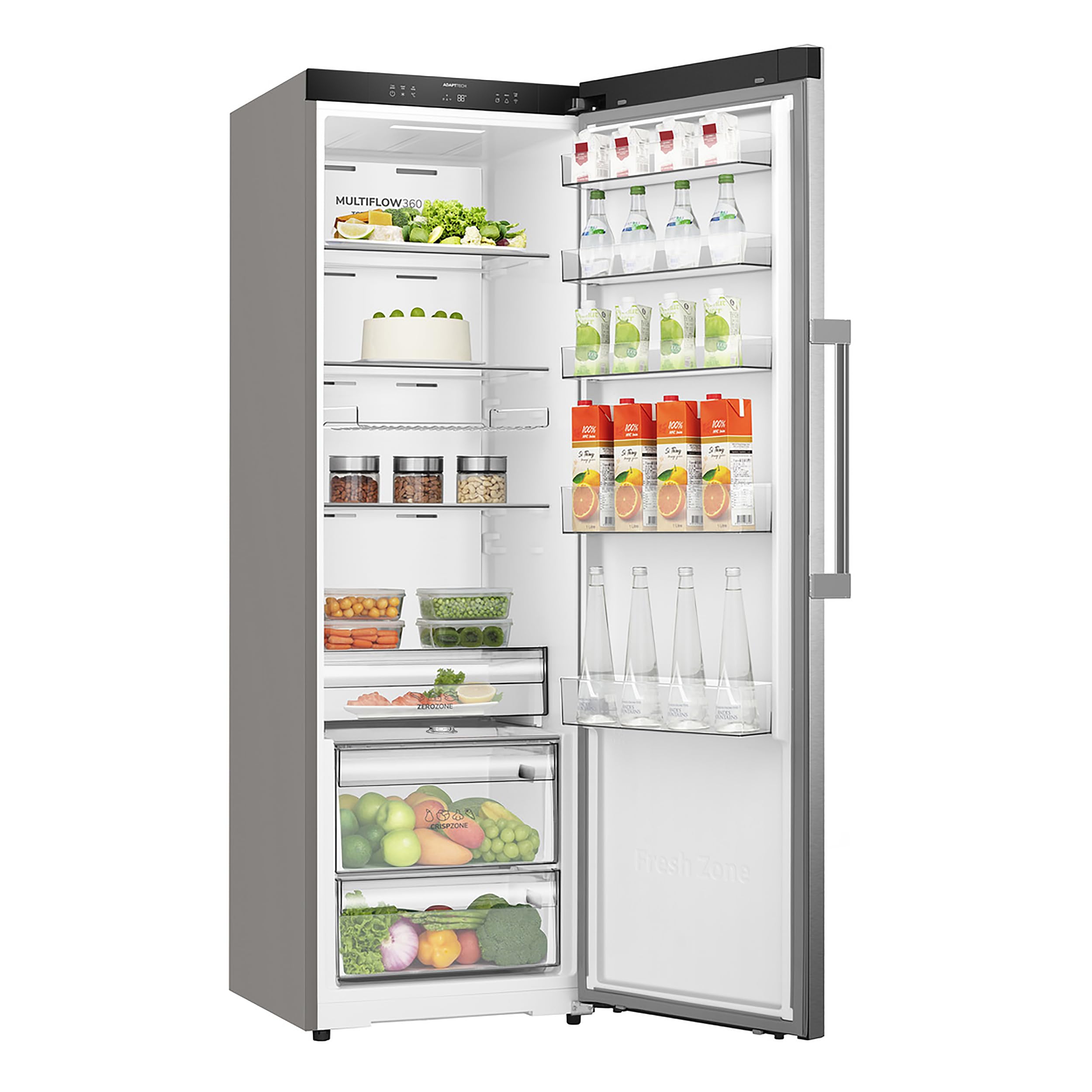 Gorenje RN618C6X6WF Kühlschrank, 372 Liter, SmartFit, 185cm Höhe, CrispZone mit Feuchteregler, Wifi, Flaschenhalter, Easy-open Griff, Inverter, BxHxT: 59,5×185,6×60 cm, Edelstahl