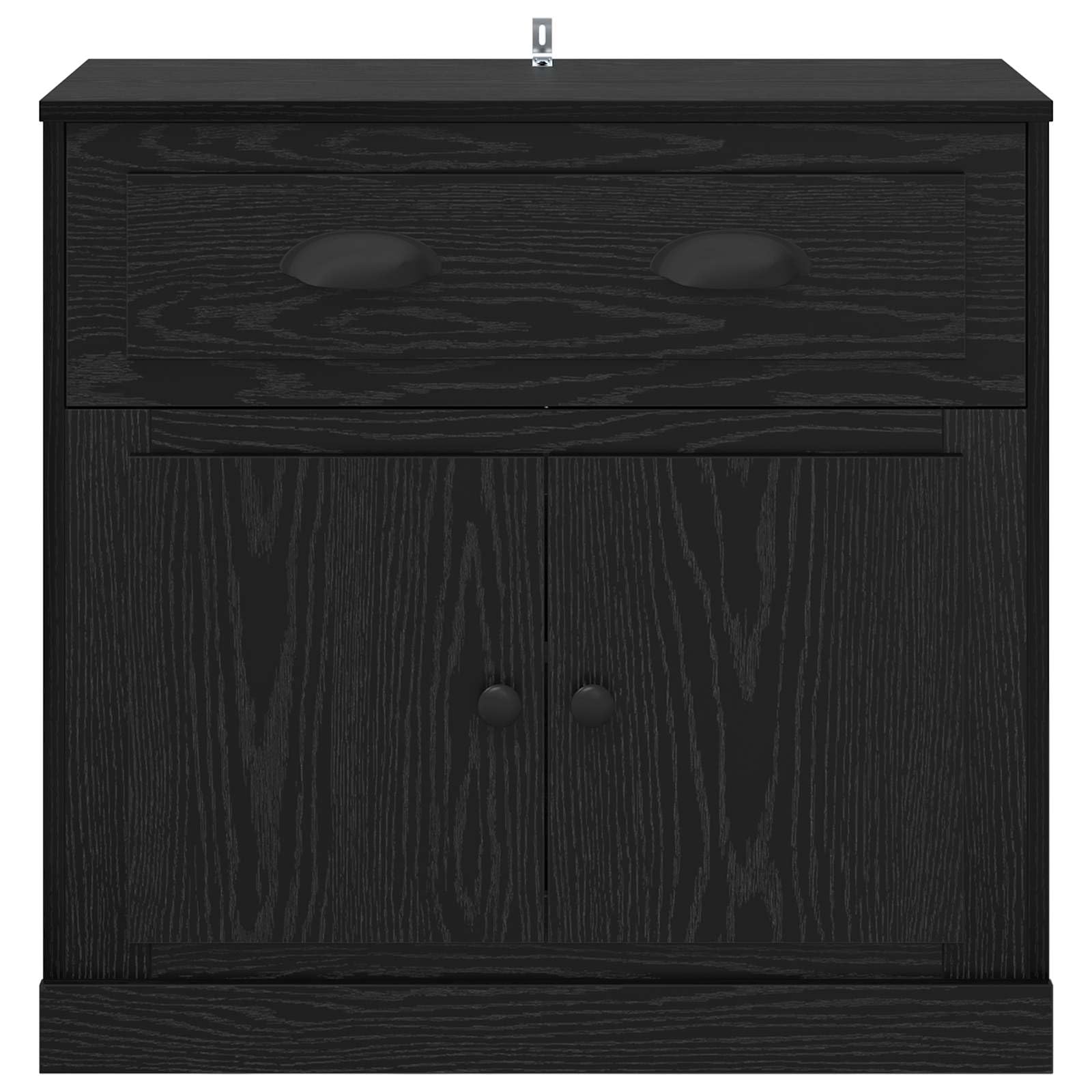 Meuble haut noir aspect chêne en bois 70 x 35,5 x 67,5 cm avec tiroir et portes, buffet moderne pour salon, salle à manger et couloir, rangement polyvalent avec étagère et étagère