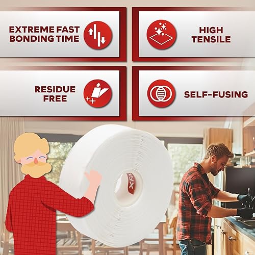 Miniatura 3 de XFasten Cinta autoadhesiva de silicona, para fusión 1 pulgada X 36 pies, Blanco