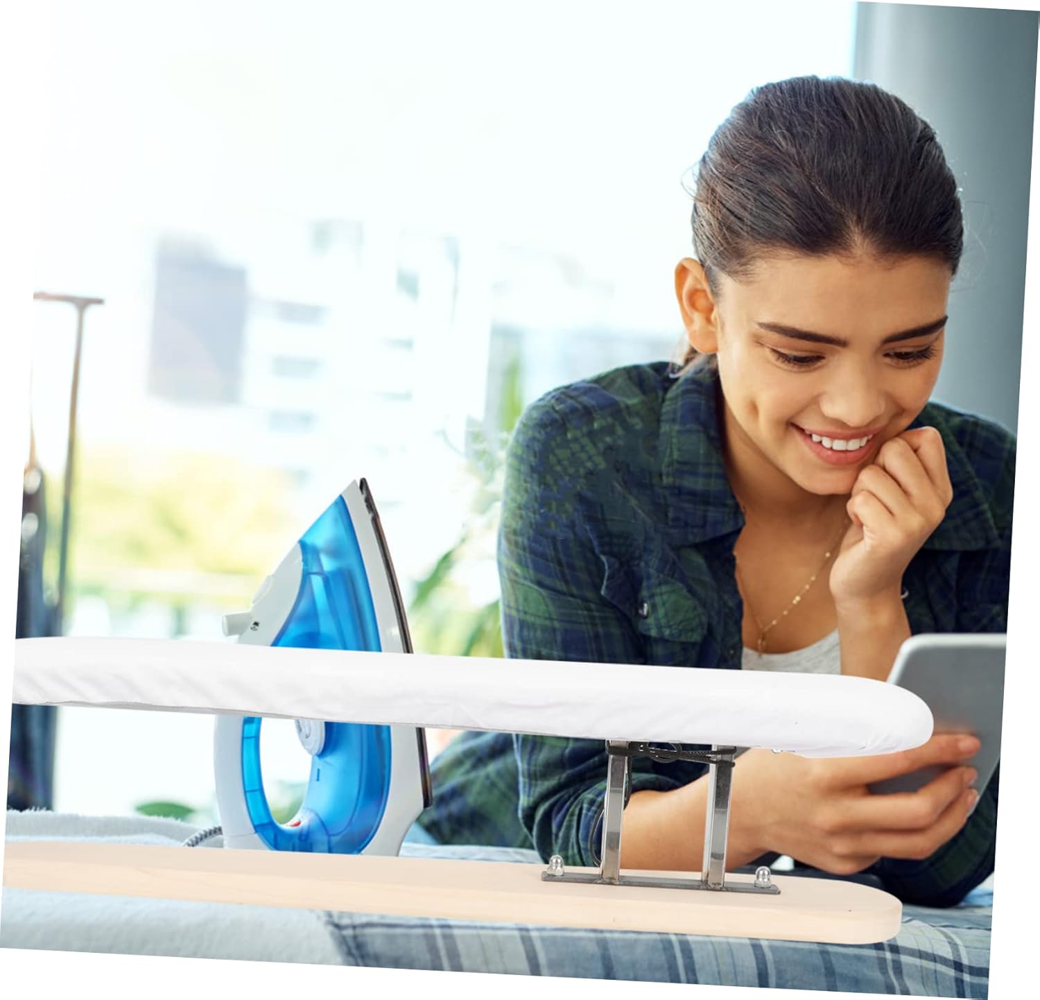 Alipis Small Portable Ironing Board with Premium Elastic Cover Convenient Lightweight Ironing Pad for Home and Travel Tailoring and Garment Steamer Compatible Wooden Stool Design