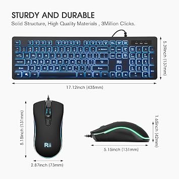Rii Wired Keyboard and Mouse Combo,Three Colors Backlit