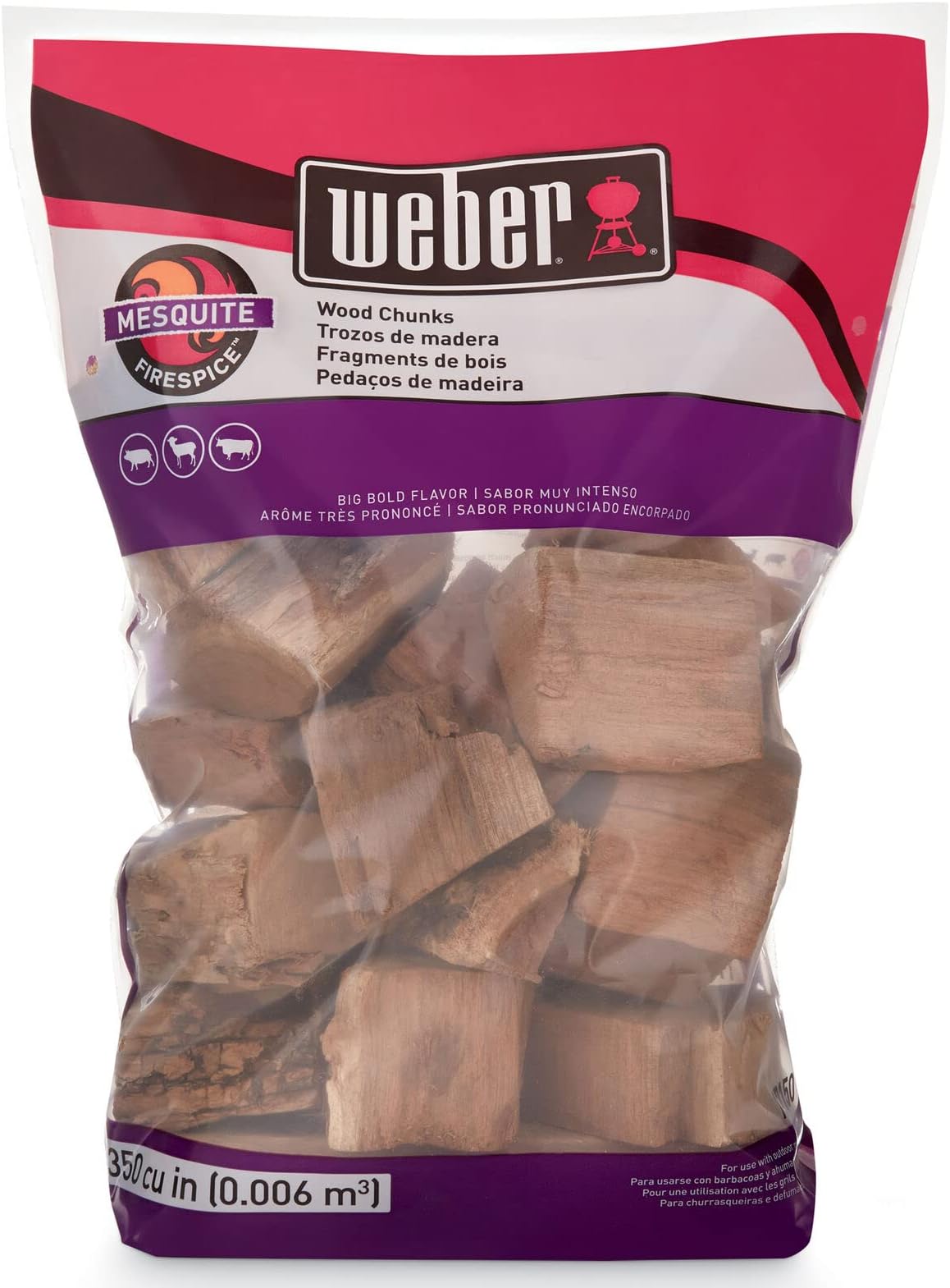Weber Mesquite Wood Chunks, Natural, 350 Cubic Inch (0.006 Meter), 4 lb, 17150
