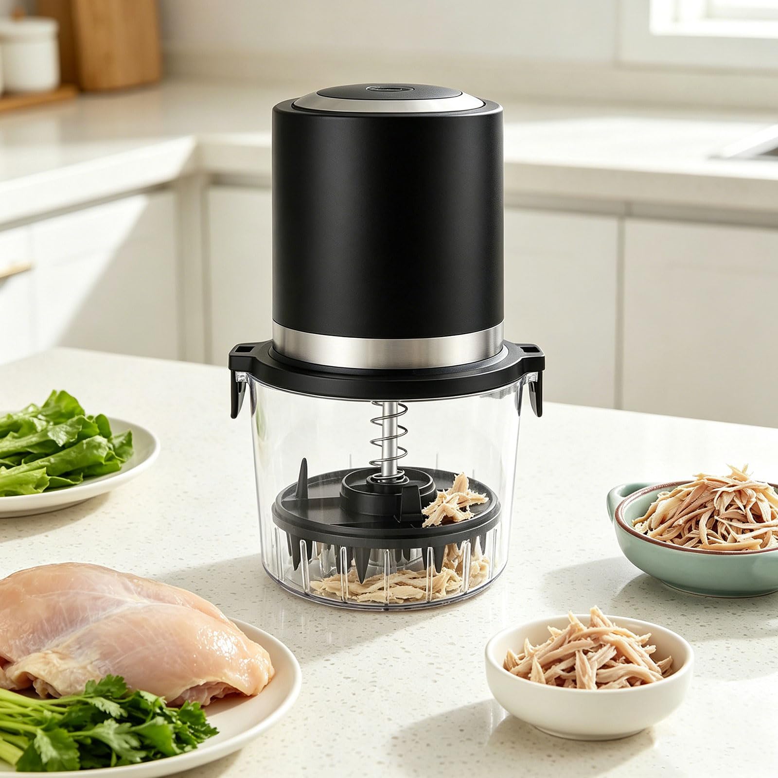 Picador eléctrico de alimentos para carne desmenuzada, extractor de carne recargable de 3000 mAh con botón de control para la cocina del hogar, preparación de comidas de fitness y extractor de pollo