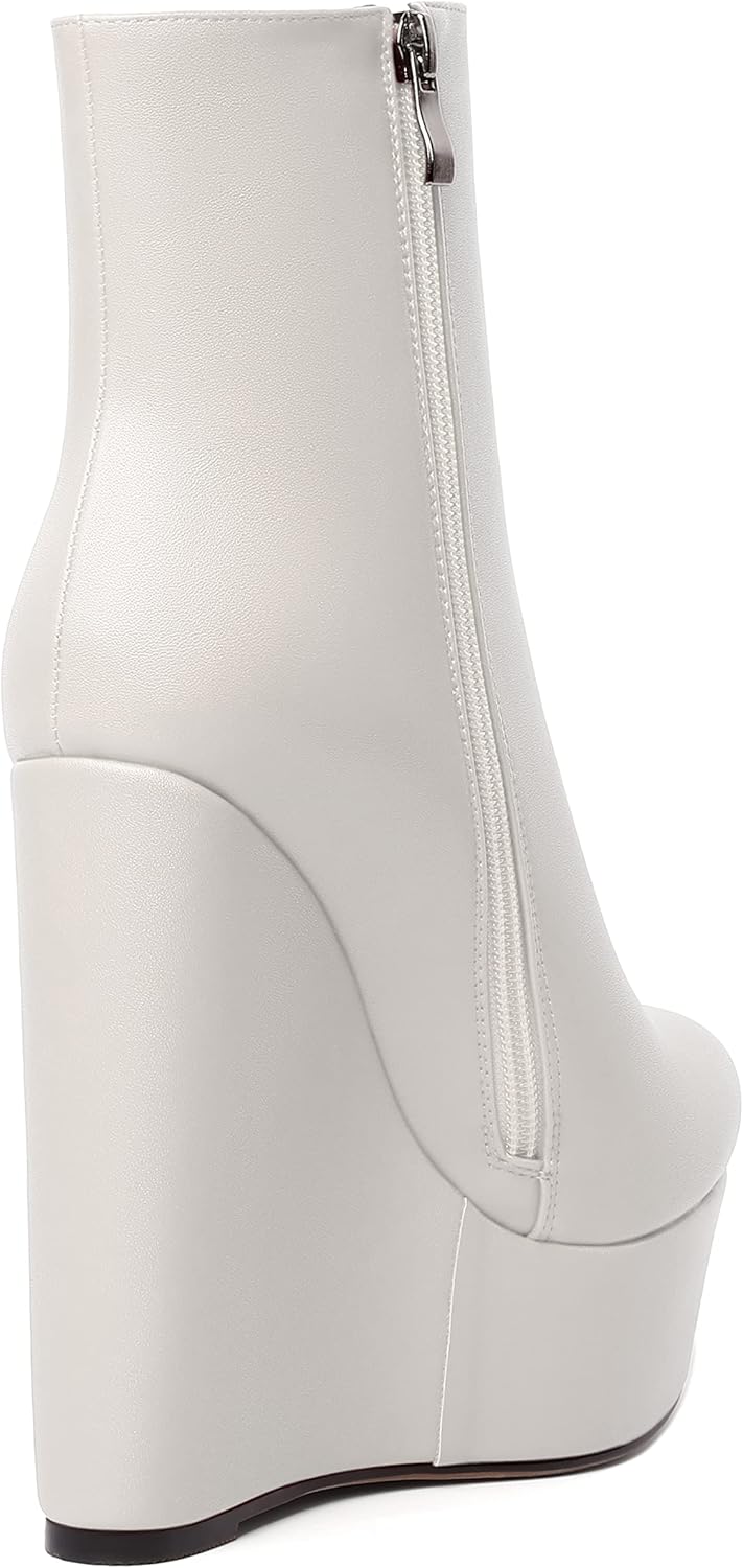 WAYDERNS Womens Matte Dating Round Toe Zip Platform Solid Casual Wedge High Heel Ankle High Boots 6 Inch