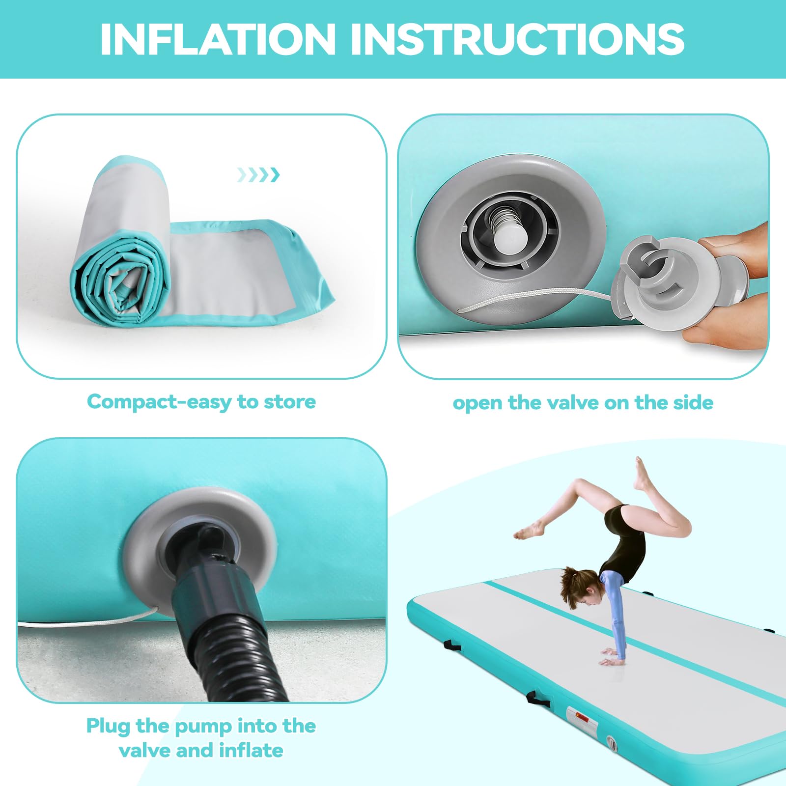 Colchoneta Gimnasia Artística 10cm/20cm Gruesa 3-12M Tumbling Mat Inflable con Bomba Eléctrica