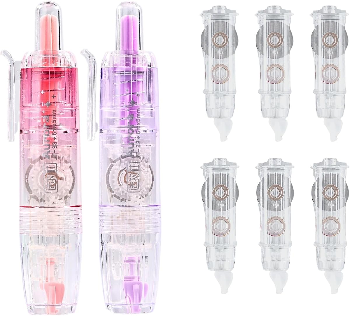 Refillable Correction Tape, 157 ft Total – 2 Pre-Filled Dispensers + 6 Snap-In Refills, School & Office Supplies, Pink &Purple