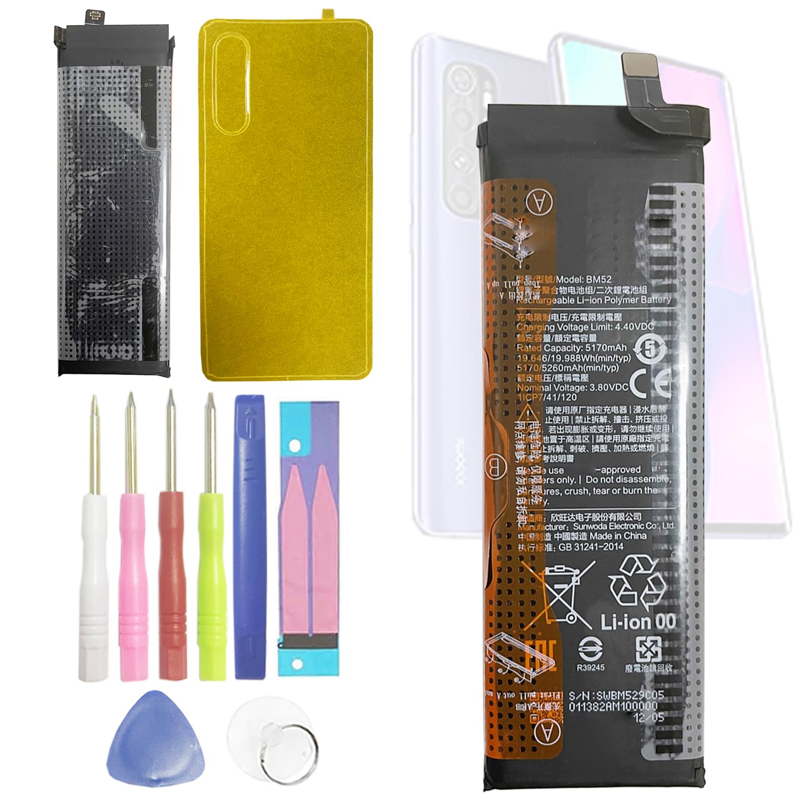 BM52 Replacement Battery for Xiaomi Mi Note 10 Lite M2002F4LG, M1910F4G Battery Pack Xiaomi Mi Note 10 Pro M1910F4S Battery BM52