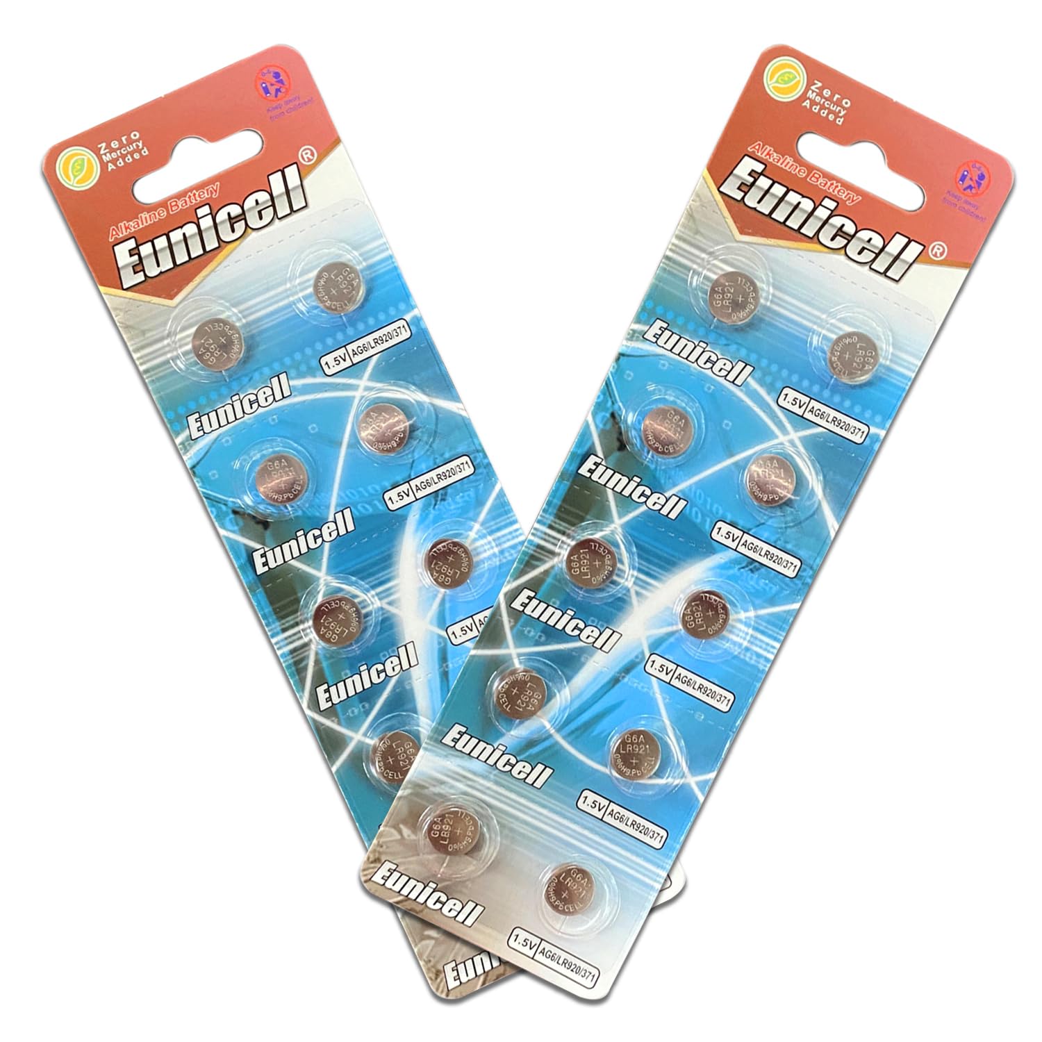 Pack of 10 - LR920/AG6 Eunicell 1.5V Button Coin Cell Alkaline Batteries - Suitable for use in LED lights, Digital Voice Recorders, Toys, Blood Glucose, Cholesterol Testing, Meters, Toys — view 9