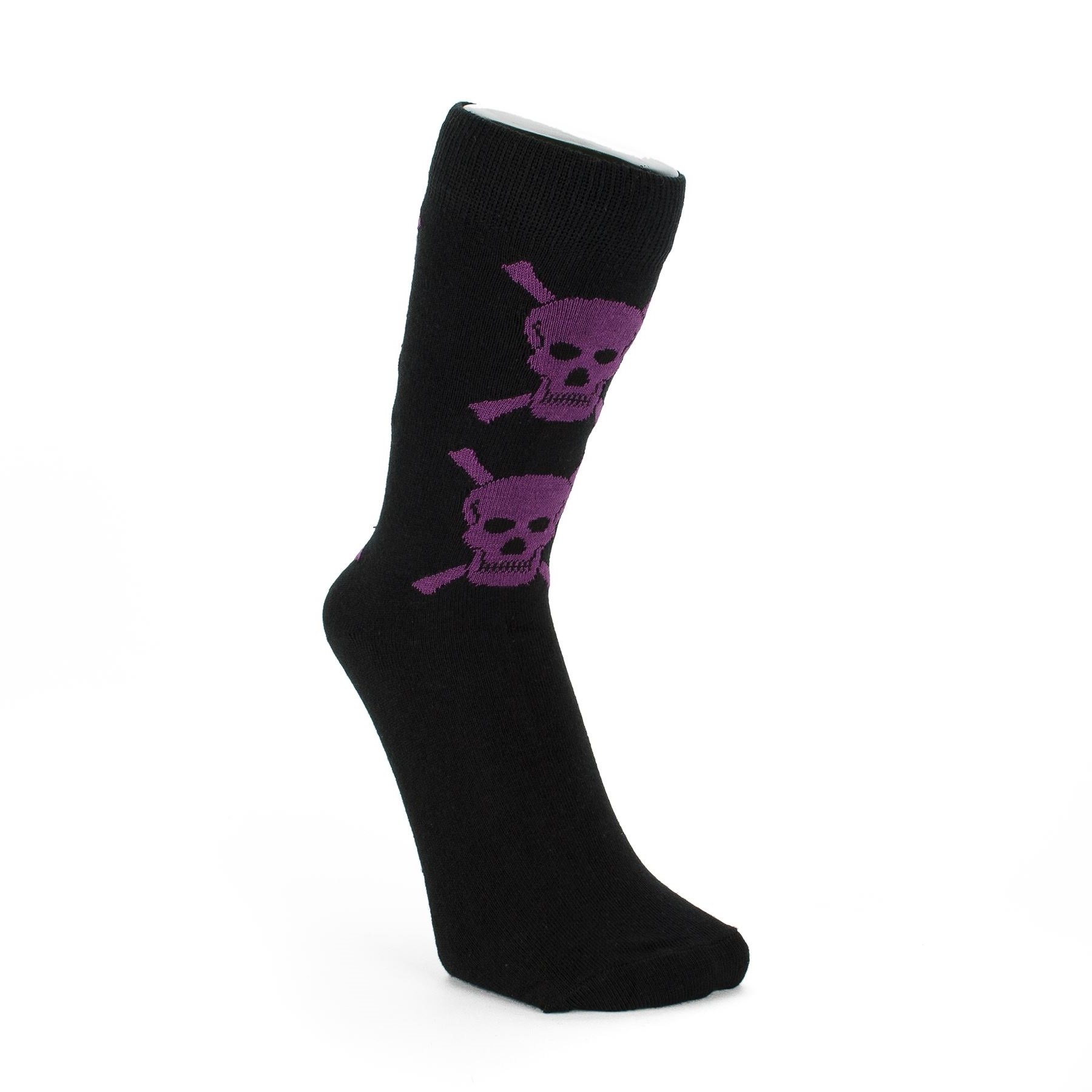 M MACAHEL Men's Cotton Rich Multicoloured Skull and Crossbones Socks (Purple)