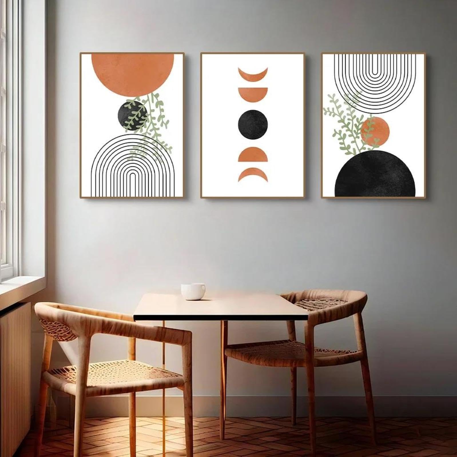 Yocheng 3PCS/Sets Vintage Boho Geometry Line Leaf Posters Canvas Painting Abstract Botanical Wall Art For Kitchen Home Decor 50x70cmx3 No Frame