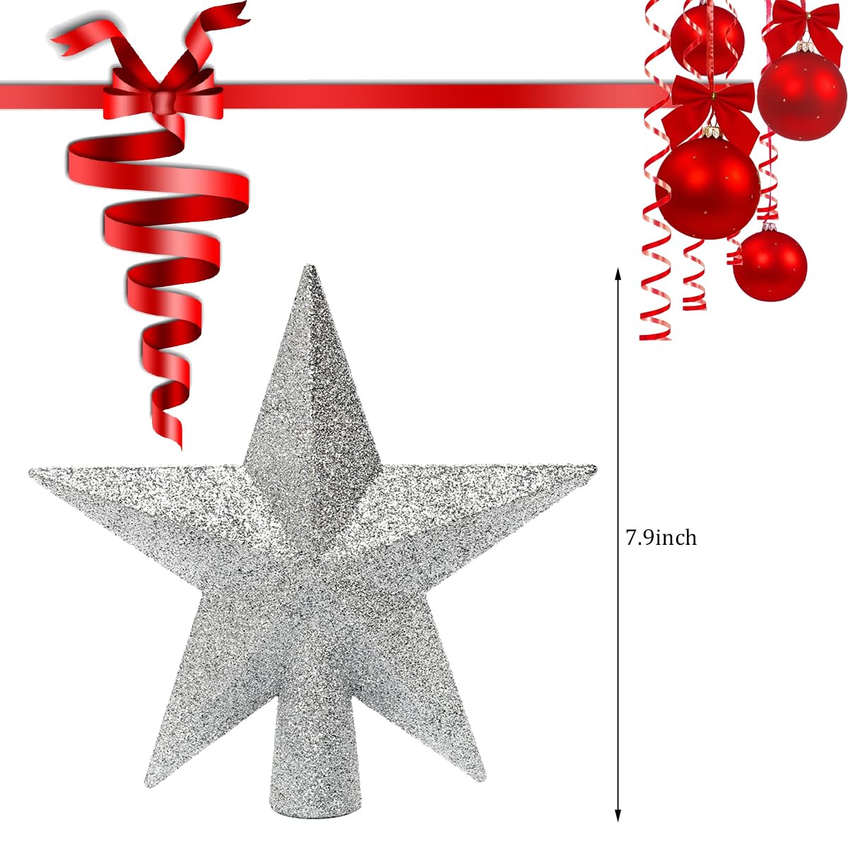 Stella Puntale Per Albero Di Natale - Argento, 23x20 Cm, Decorazione Luminosa Per Casa, Negozi, Regalo Festivo