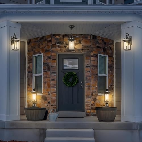 Miniatura 7 de Darkaway Luces de poste para exteriores, postes de iluminación al aire libre, luces de poste de aluminio impermeables con vidrio, luces de poste de