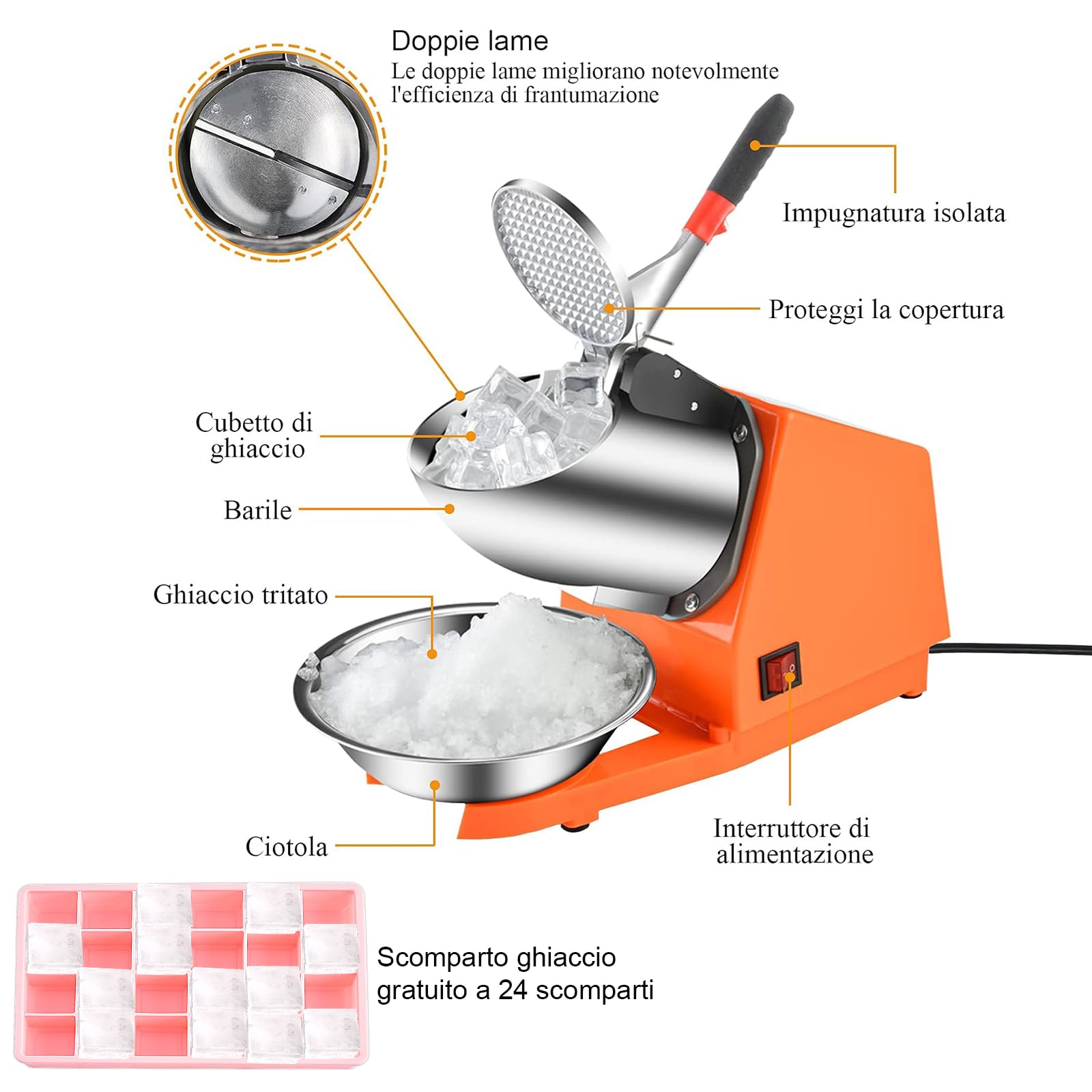 Trituradora de Hielo Eléctrica de 300W,Picadora Trituradora de Hielo Profesional con Palas Dobles,Fabricadora de Hielo con Cuenco de Acero y Función de Apagado Automático,para Bares y Restaurantes