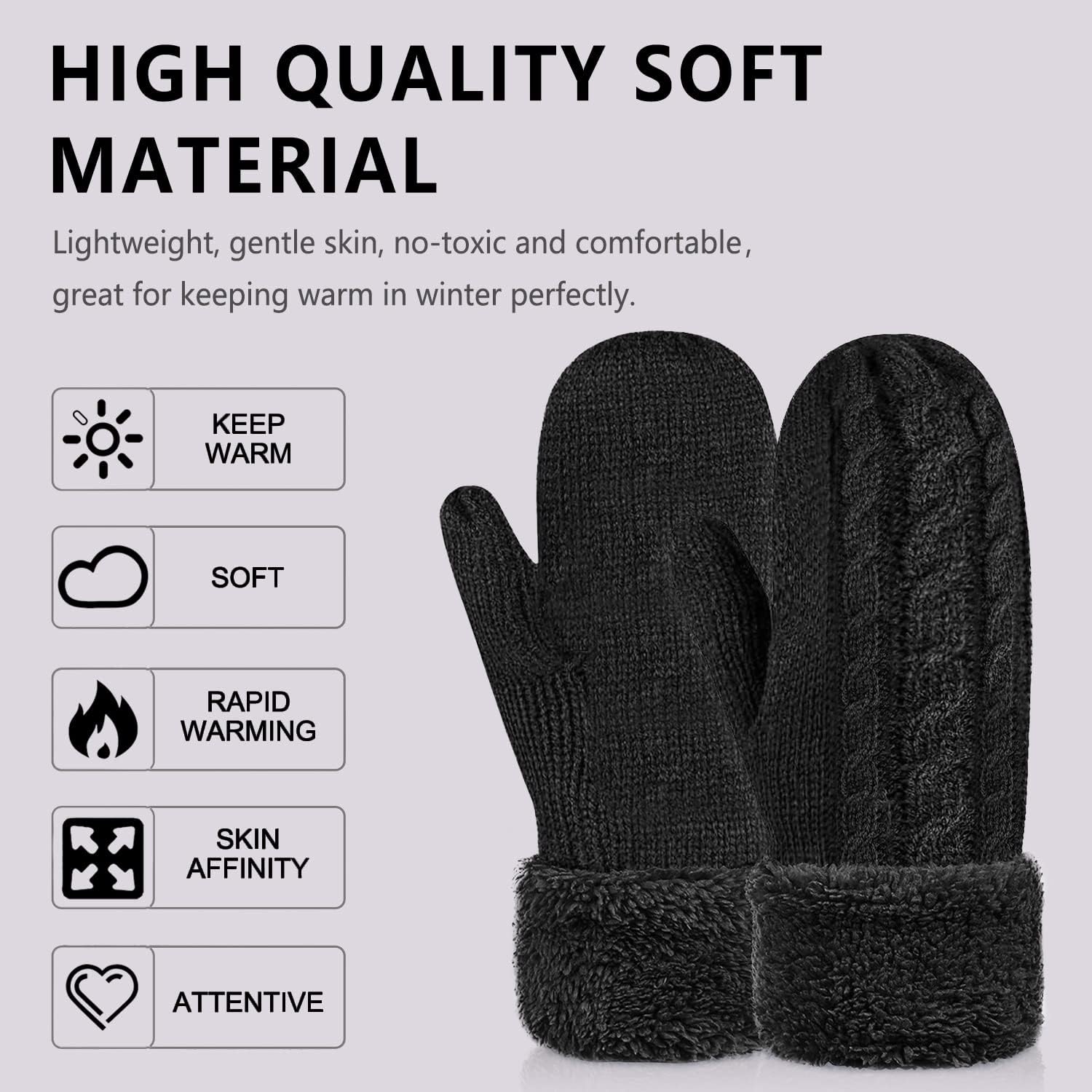 Whiteleopard Women's Winter Gloves Warm Lining - Cozy Wool Knit Thick Gloves Mittens - Image 3