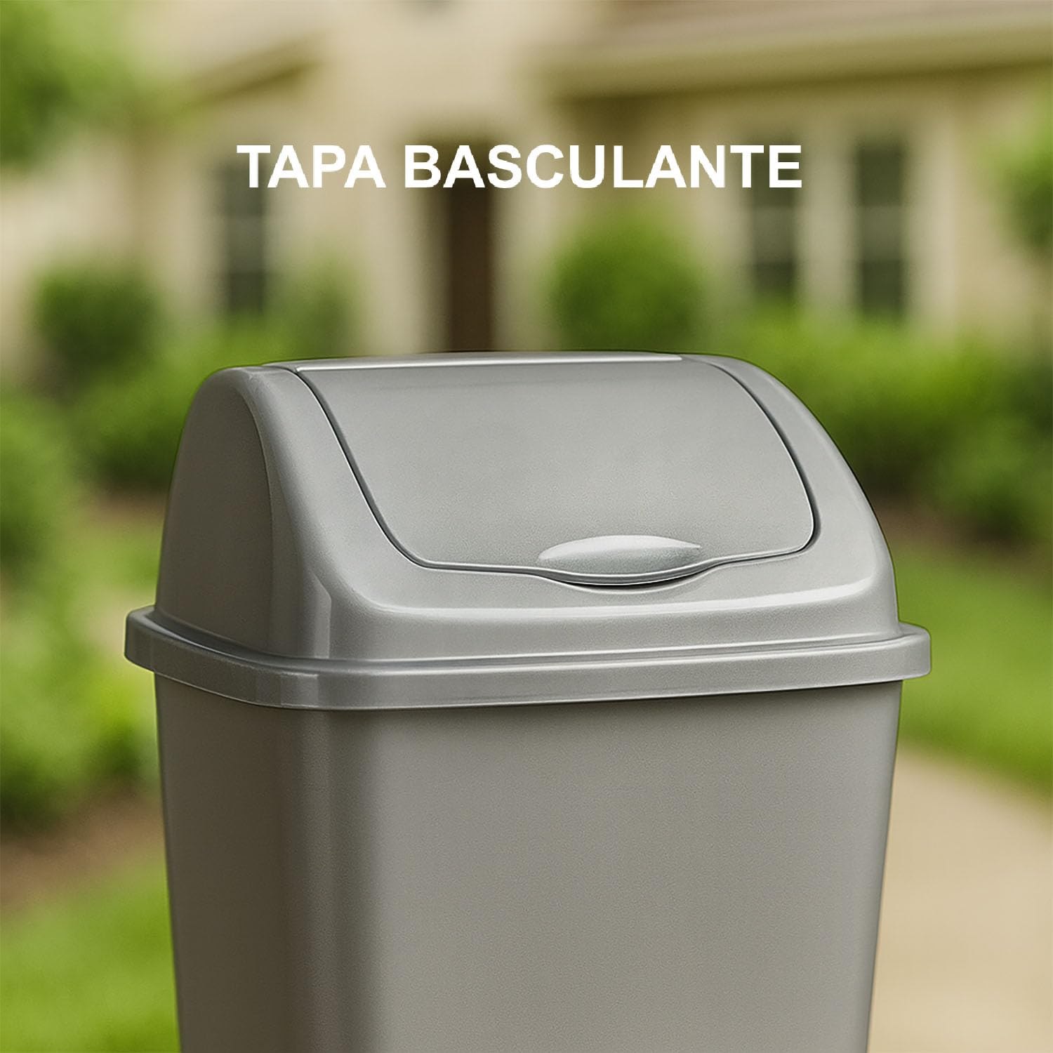 TIENDA EURASIA - Papelera con Tapa Basculante, Cubo de Basura 50 Litros, Papelera para Baño, Oficina, Cocina, Cubo Basura Tamaño 40 x 35 x 68 cm (Plata)