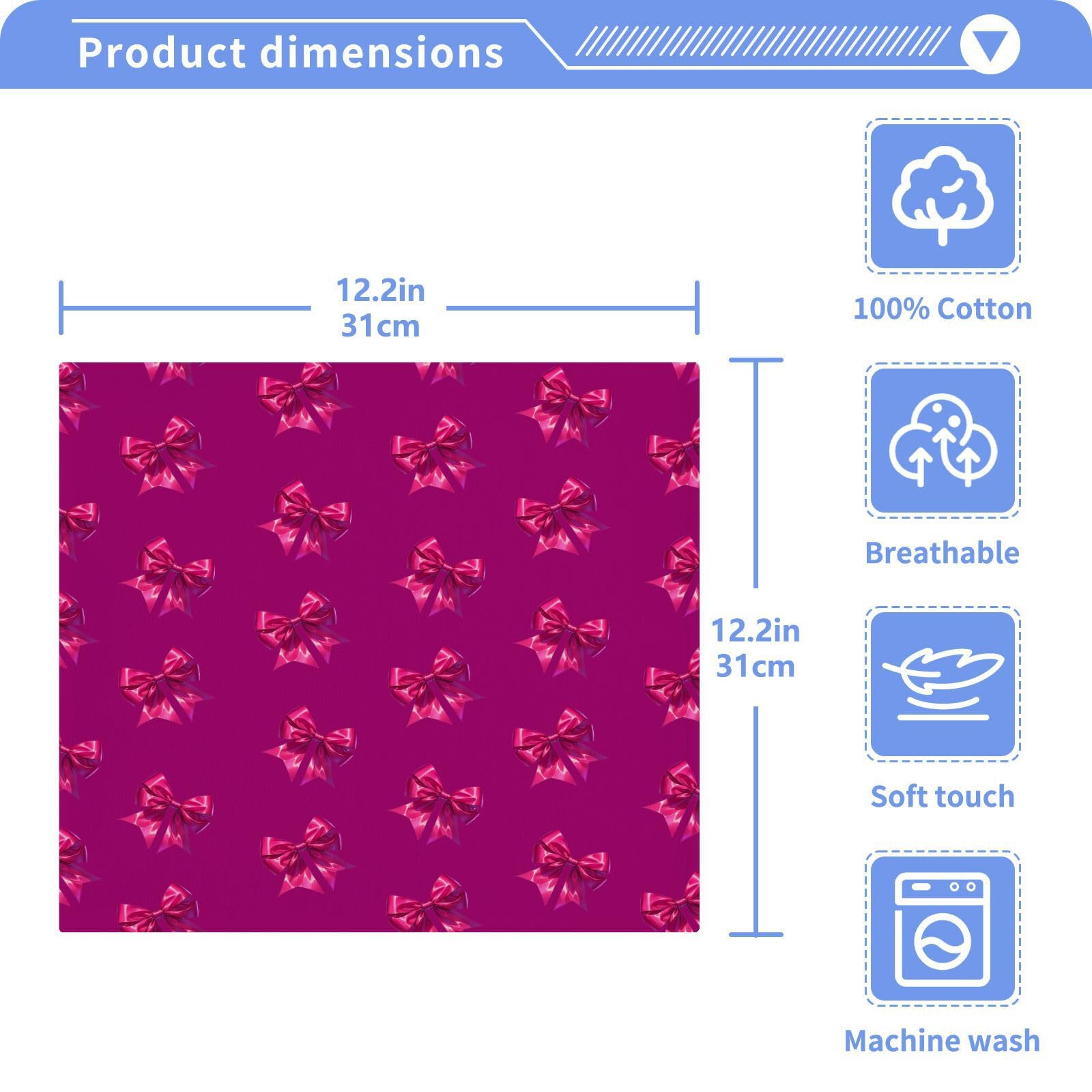 YANENDIE Deep Red Bows Washcloths Towels, Highly Absorbent and Soft Cotton Face Cloths, 2 Pack Quick Dry Wash Cloths - 12 X 12 Inches