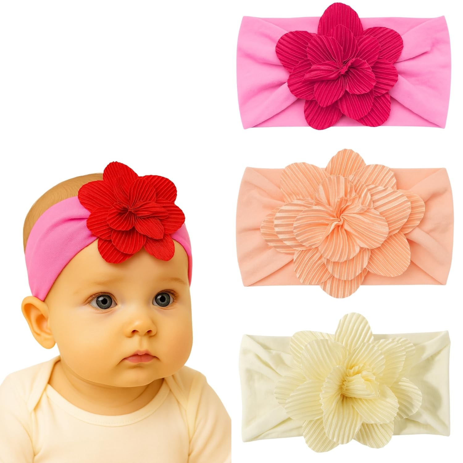 BellaStella 3 Pcs Baby Headbands Super Soft Stretchy Multicolor Hair Bands Hair Bows Head Wrap Hair Accessories for Baby Girls Newborns infants Toddlers Kids (Multicolor-10)