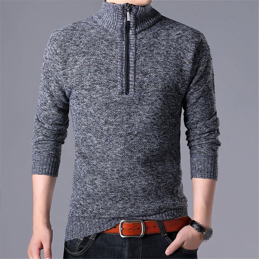Maglione da uomo a collo alto solido casual slim fit pullover mezza cerniera spessa maglione lavorato a maglia, Blu, M