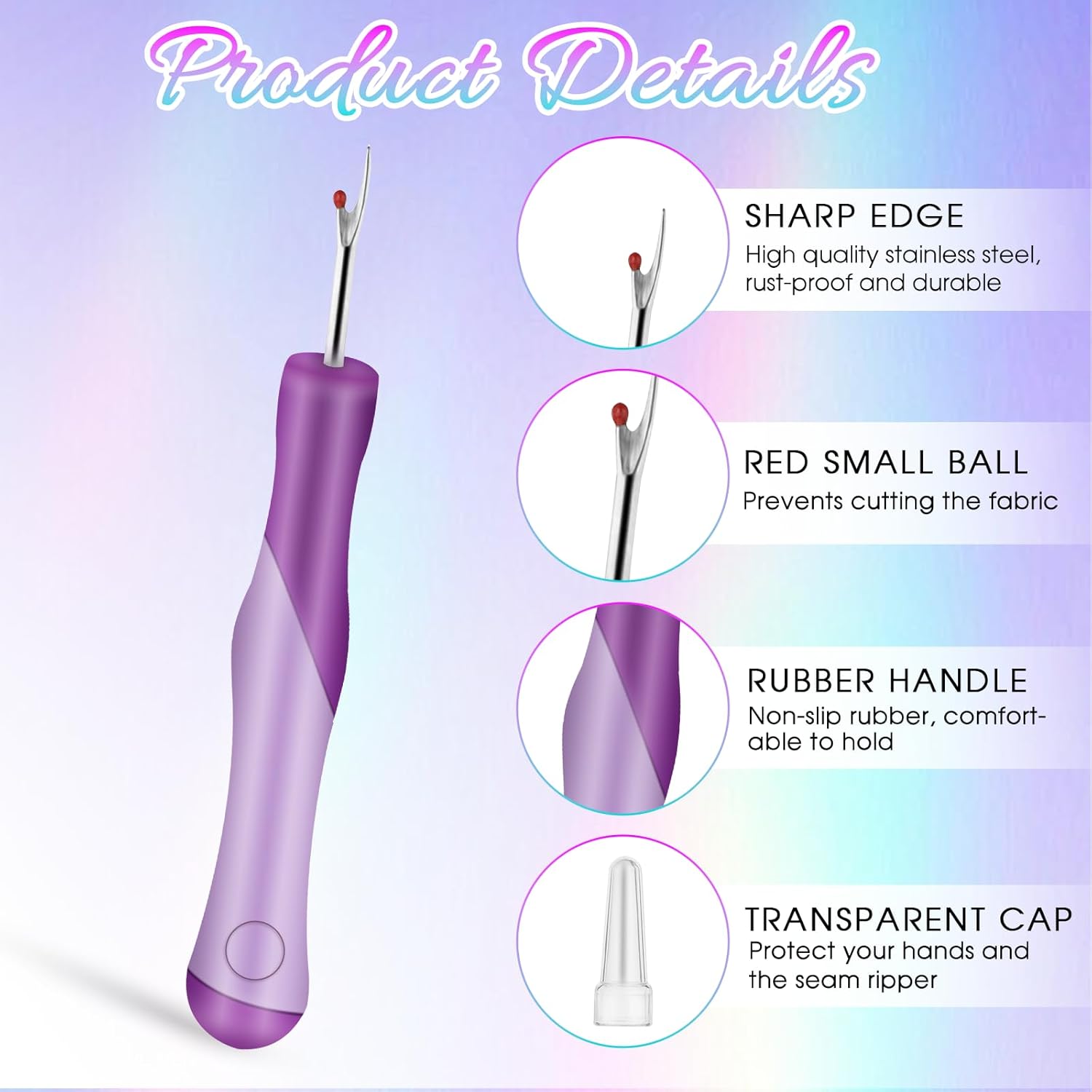 JIYIN 2 PCS Sewing Seam Rippers, Sewing Seam Thread Removers Stitch Rippers, Handy Unpicker Ergonomic Grip Thread Stitch Remover Tool for Sewing Crafting Knitting Embroidery(Purple+Green)