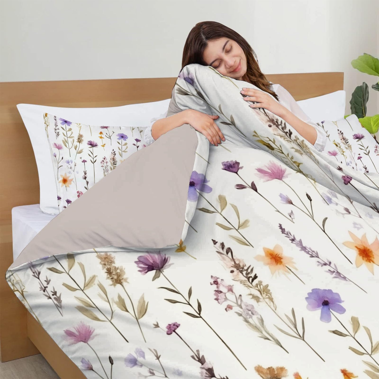Funda Nórdica Cama 180/200 Infantil Adulto, 3 Piezas Campo Flores 3D Juego De Ropa De Microfibra 260x240CM Campo Flores Funda De Edredón Y 2 Fundas De Almohada Blanco