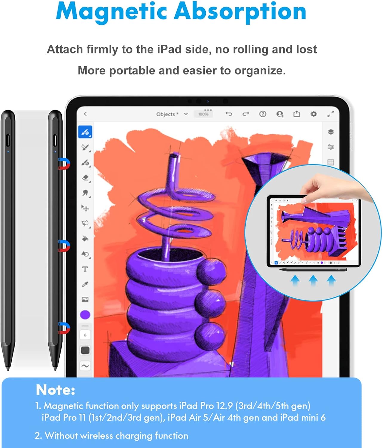 Stylus Pen for iPad with Palm Rejection,Active Pencil Compatible with (2018-2022) Apple iPad 10th/9th/8th/7th/6th Gen, iPad Air 5th/4th/3th Gen, iPad Pro 11/12.9inch, iPad Mini 6th/5th Gen (Black)
