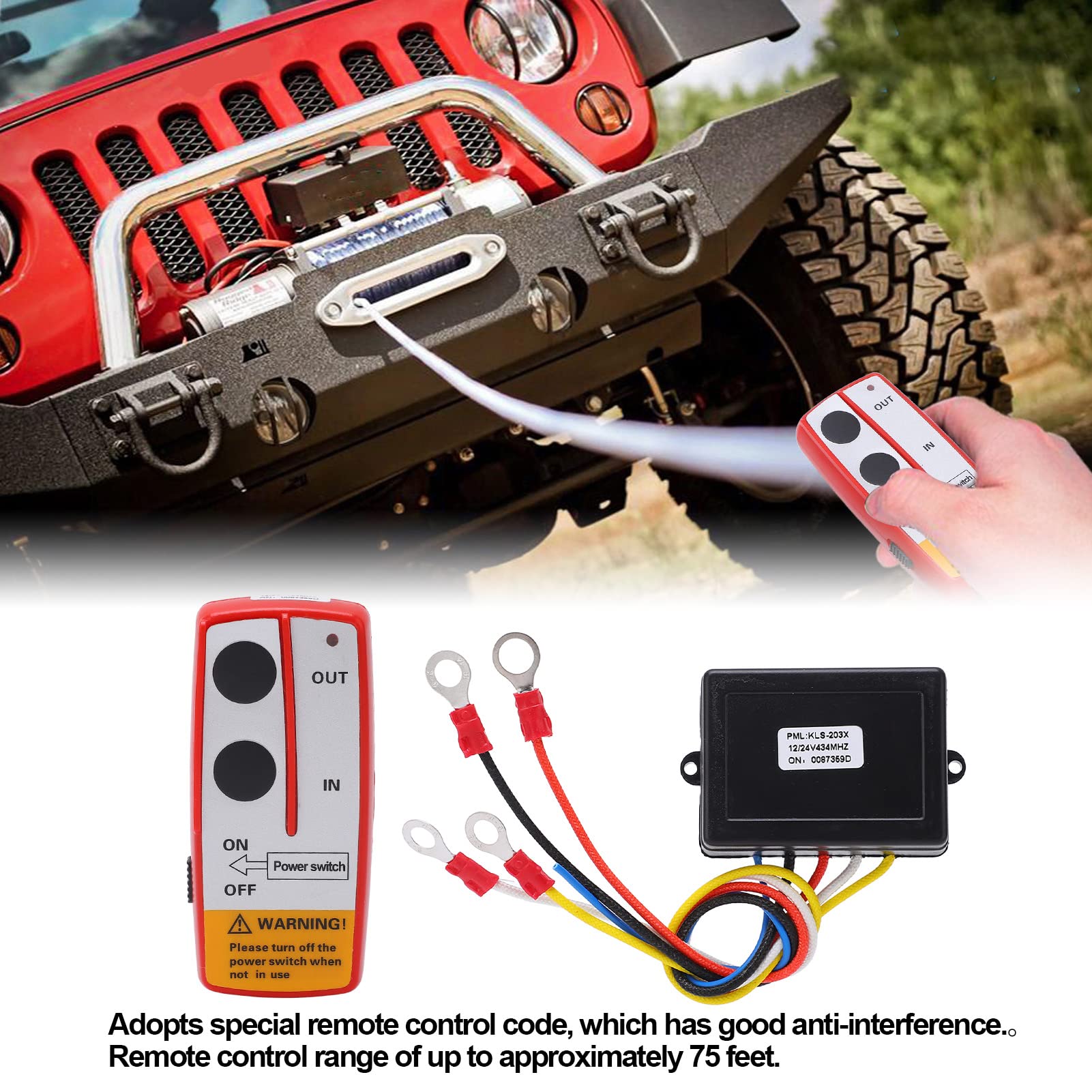 Kit Telecomando Wireless per Verricello, KIMISS Interruttore in Plastica 12V Portatile Impermeabile Telecomando per Verricello con Cavo da 9 Piedi Manuale Elettrico per ATV UTV