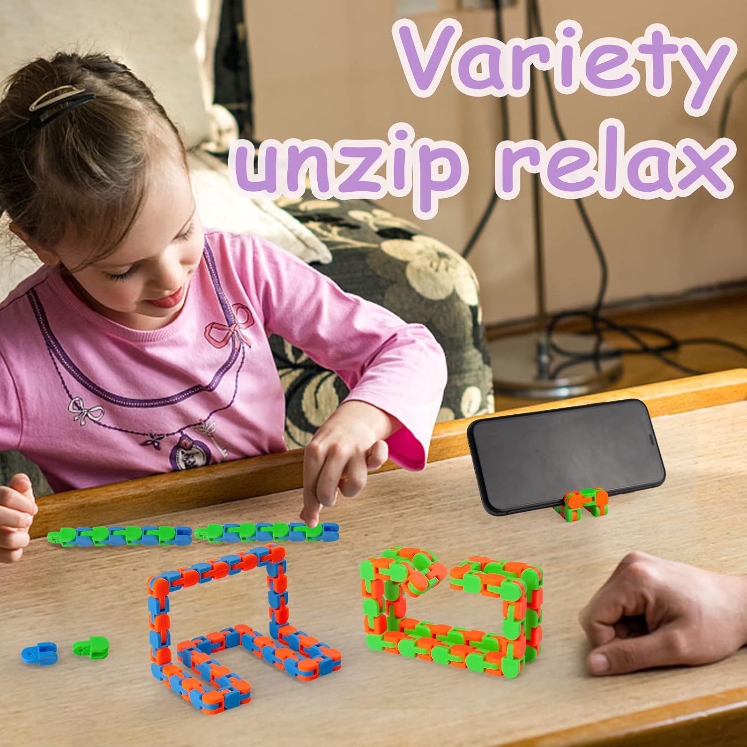 ZCOINS 48 Links 4 Pieces Wacky Tracks Snap and Click Fidget Toys for Stress Relief or Party Bag Fillers,Assorted Colors