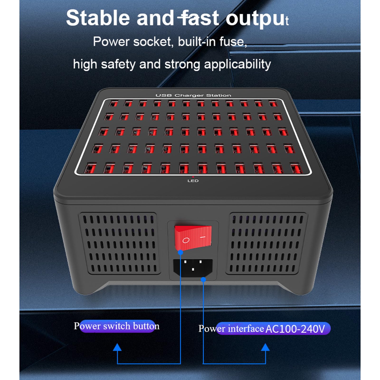 Caricatore USB, stazione di ricarica USB da 60 porte da 300 W, identificazione di ricarica intelligente, protezioni multiple per smartphone e tablet