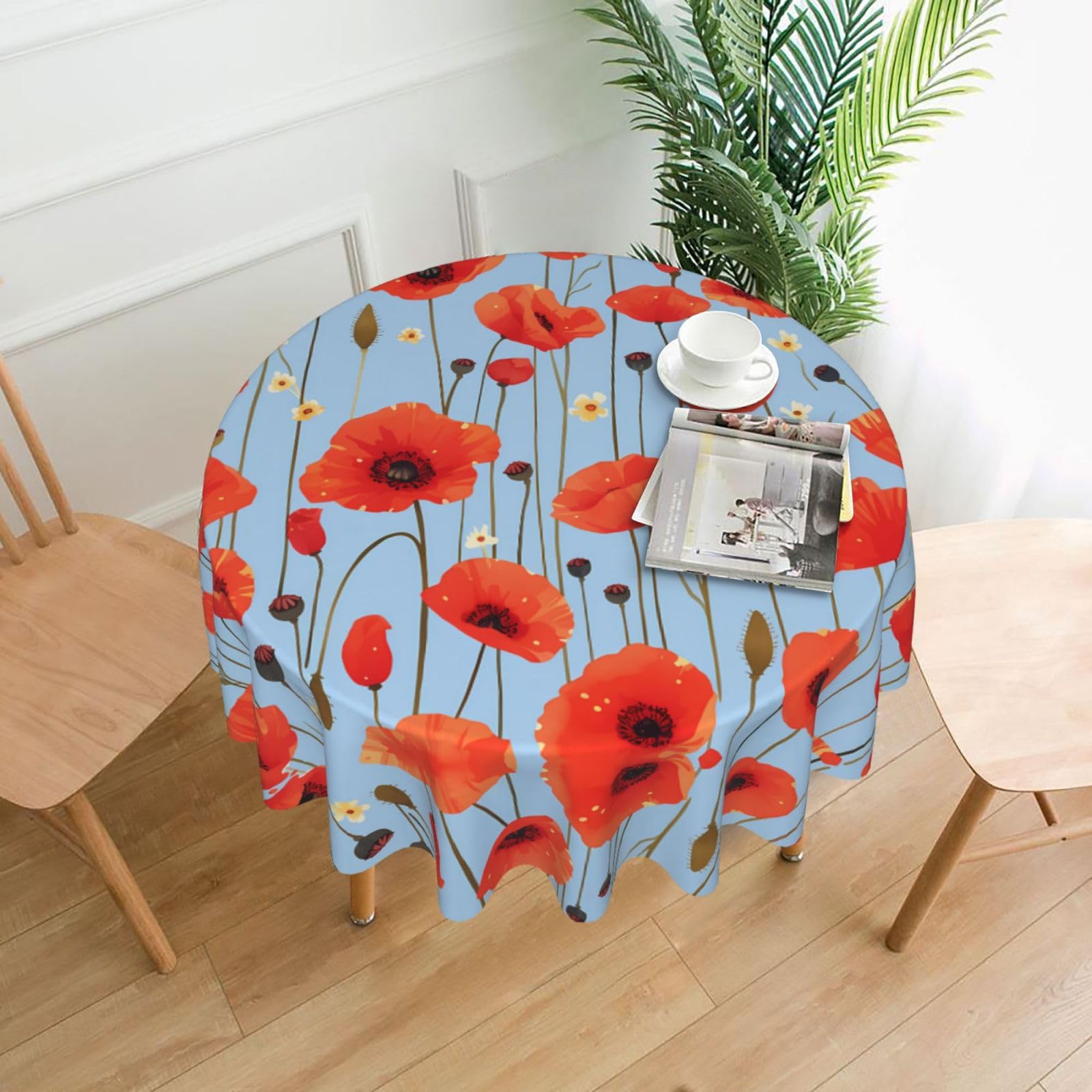 Nappe coquelicots ciel bleu 152 cm pour repas de jardin et terrasses d'été