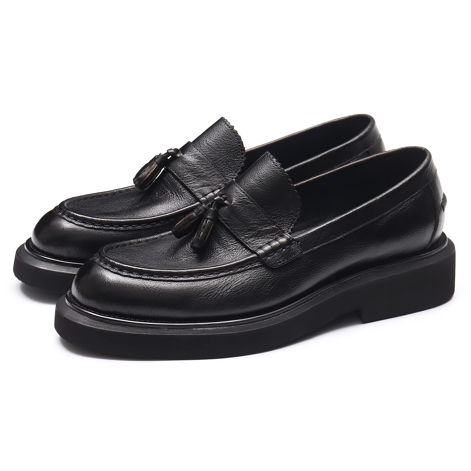 Loafers Cómodos Plataforma para Hombres Mocasines Casuales Negocios Zapatos Slip On en Cuero