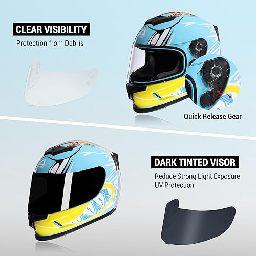 Miniatura 2 de TRIANGLE Casco de motocicleta para niños, casco de cara completa ligero con 2 viseras aprobado por DOT
