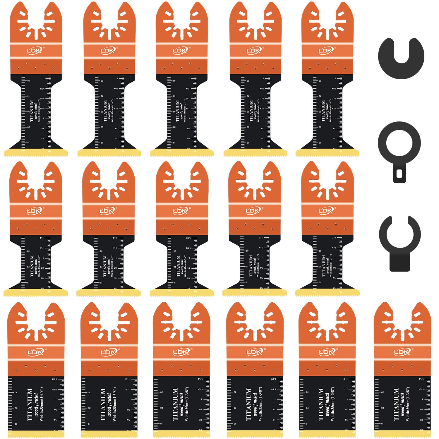LDK 16 cuchillas oscilantes de titanio, cuchillas multiherramienta universales profesionales para madera, plásticos, pernos de clavos de metal, kits de cuchillas multiherramienta de liberación rápida