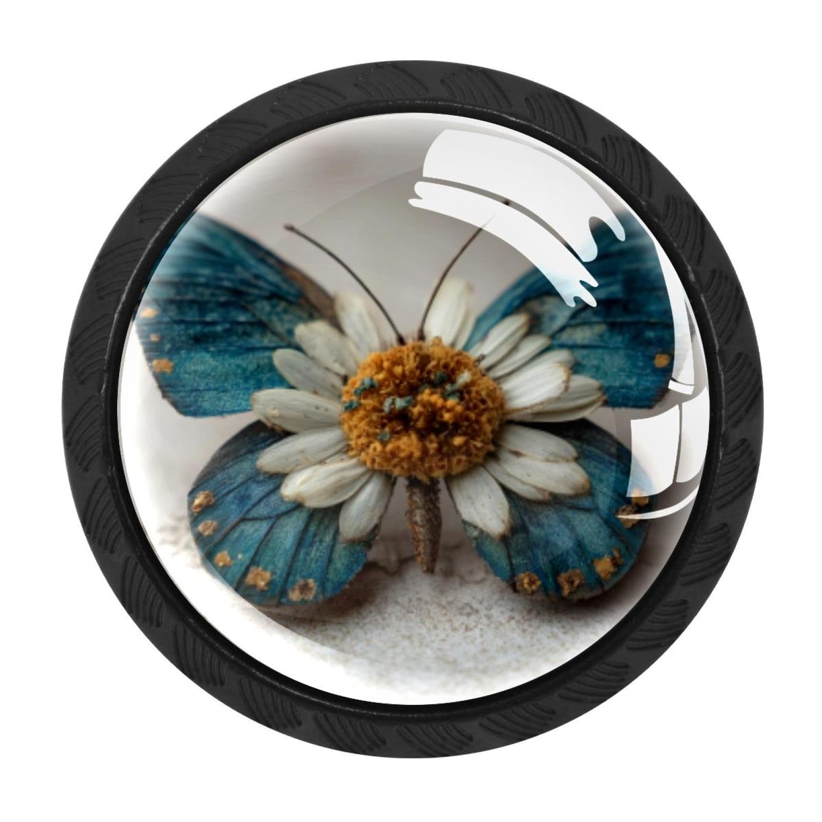 CHENZZZZ 4 Pieces Black Cabinet Pull Handle with Screws,Rustic Teal Daisy Butterfly (1) Kitchen Knobs, Hardware for Cupboard Drawer Dresser