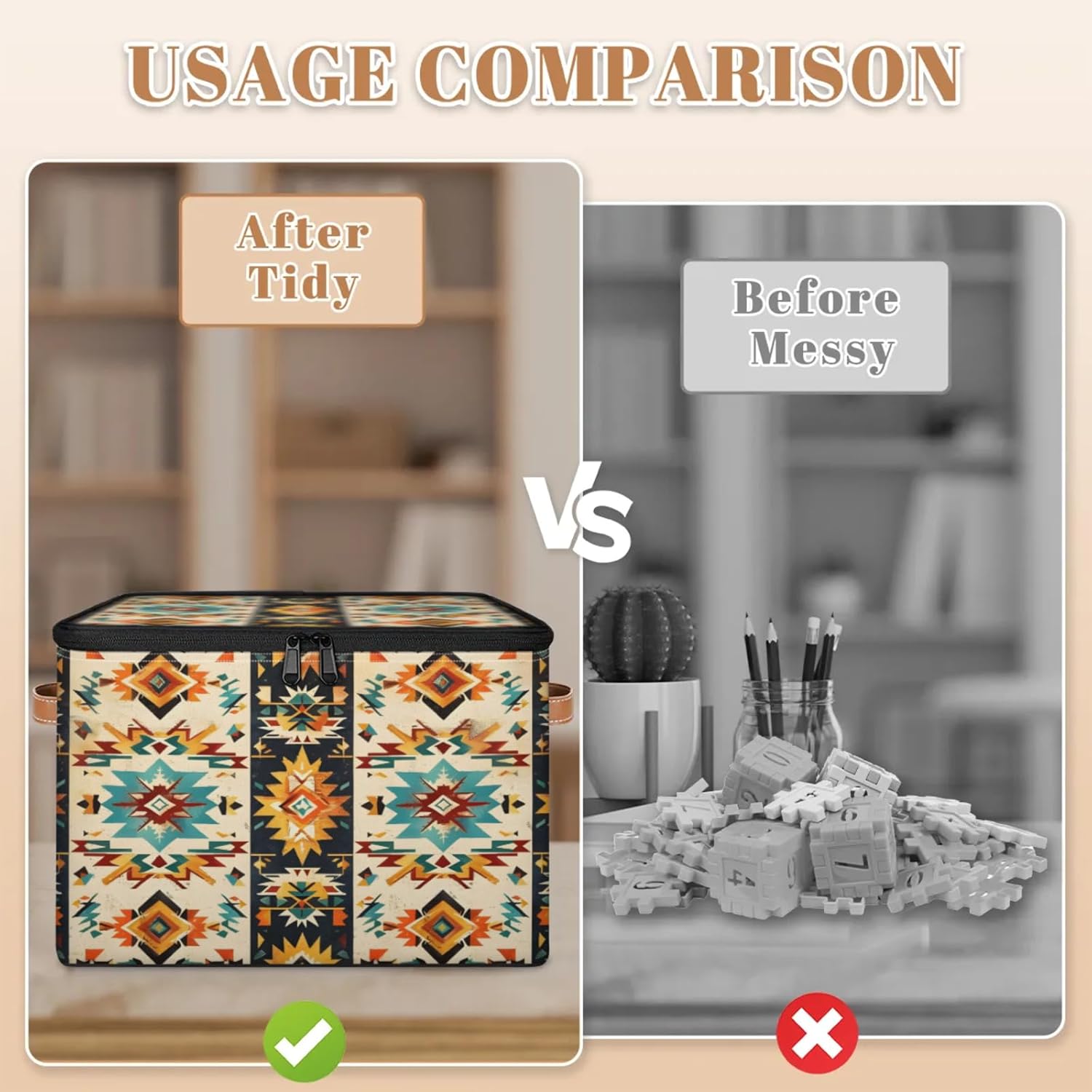 Boho Aztec Storage Bins with Zipper Aztec Western 2 Pack Lid Fabric Storage Boxes Home Cubes Baskets Clothes Organizer Container