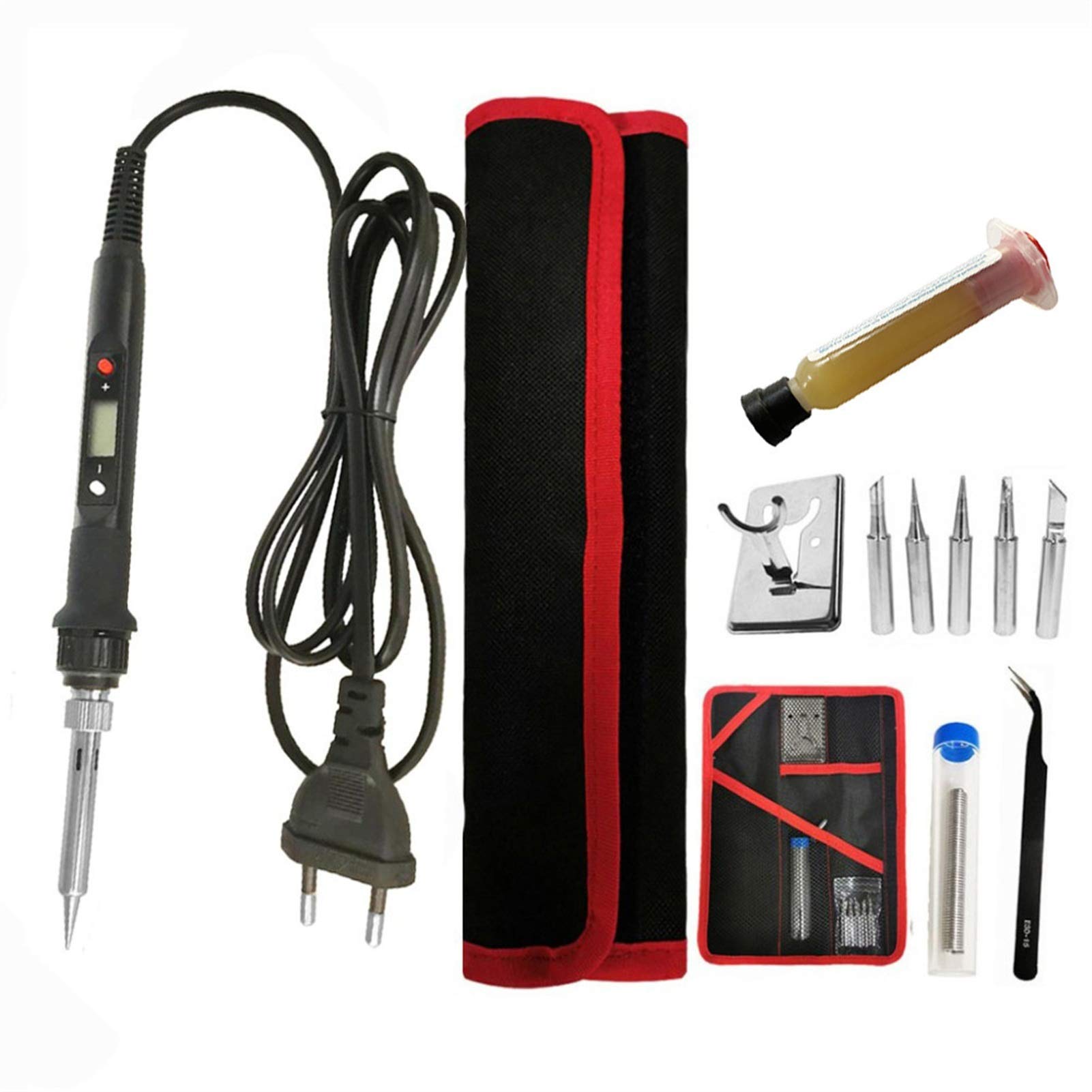 kit saldatore Staion del ferro da saldatura del saldatore del saldatore elettrico digitale 80W della saldatura con la borsa del flusso della pasta di saldatura Suggerimenti per le punte del flusso del