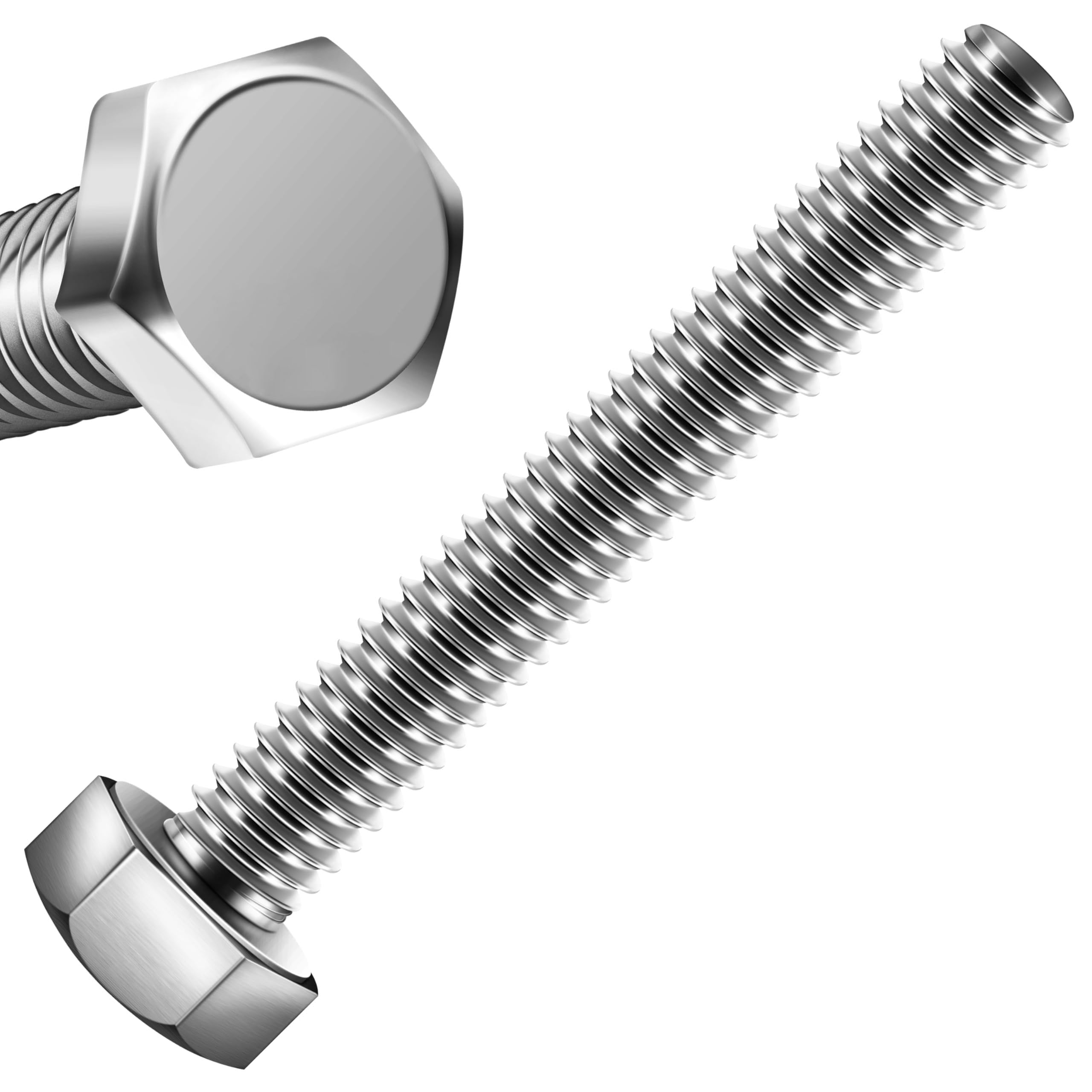 Zynthor 15Pcs M6 X 80mm Hex Bolts Hexagon Head Screws, 304 Stainless Steel, External Hex Drive, Full Thread, Bright Finish