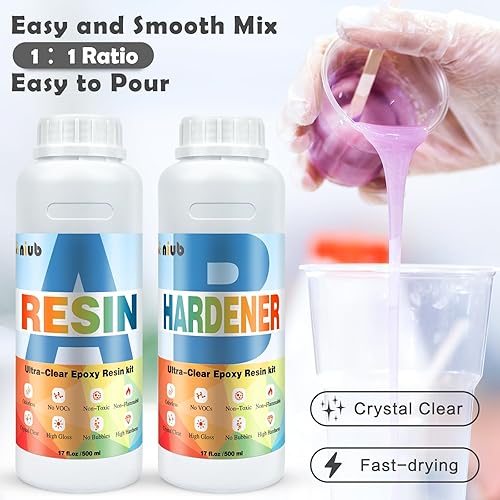 Miniatura 5 de Resina epoxi, 34 onzas  33.8 fl oz de resina y endurecedor, nueva formulación para kit de resina de arte transparente, seguro y no tóxico, sin