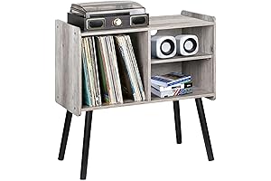 Mid-Century Modern Record Player Stand with Vinyl Storage