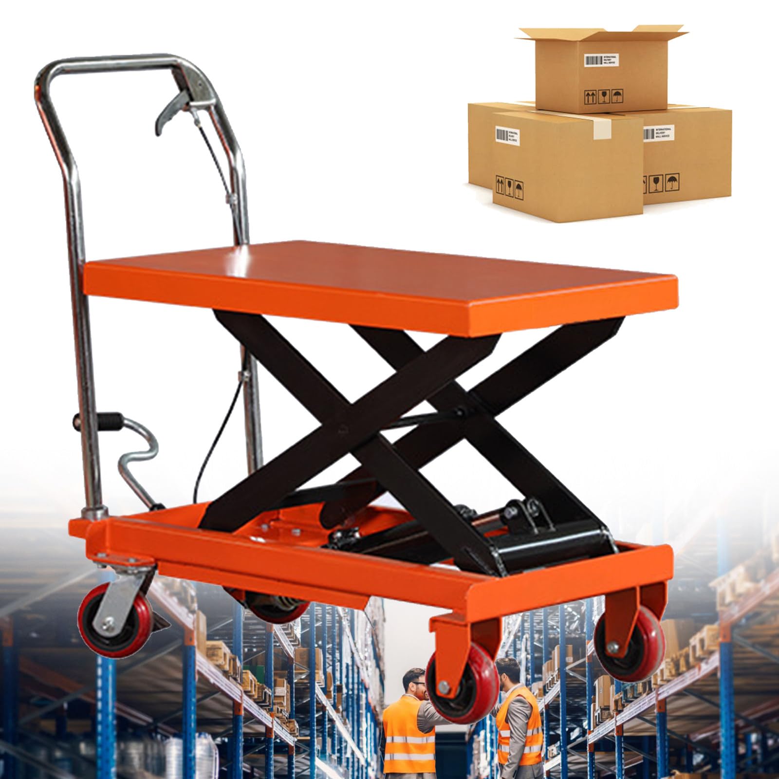 Elevador Hidráulico Profesional 150kg Altura 1260mm/1100 mm - Plataforma Móvil con Base Amplia (700x450mm), para Carga Palets/Contenedores Manual