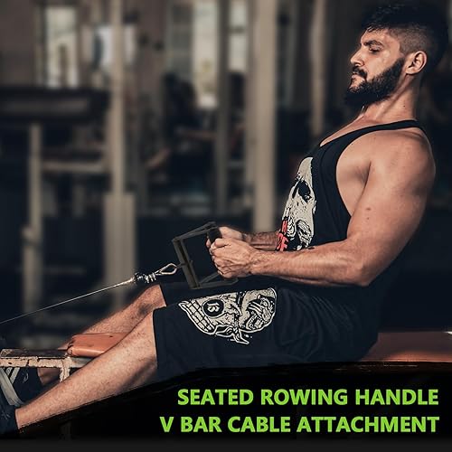 Miniatura 6 de Howffite Accesorio de cable con mango de doble fila D para entrenamiento de pesas, acero resistente con agarre de goma antideslizante (negro)