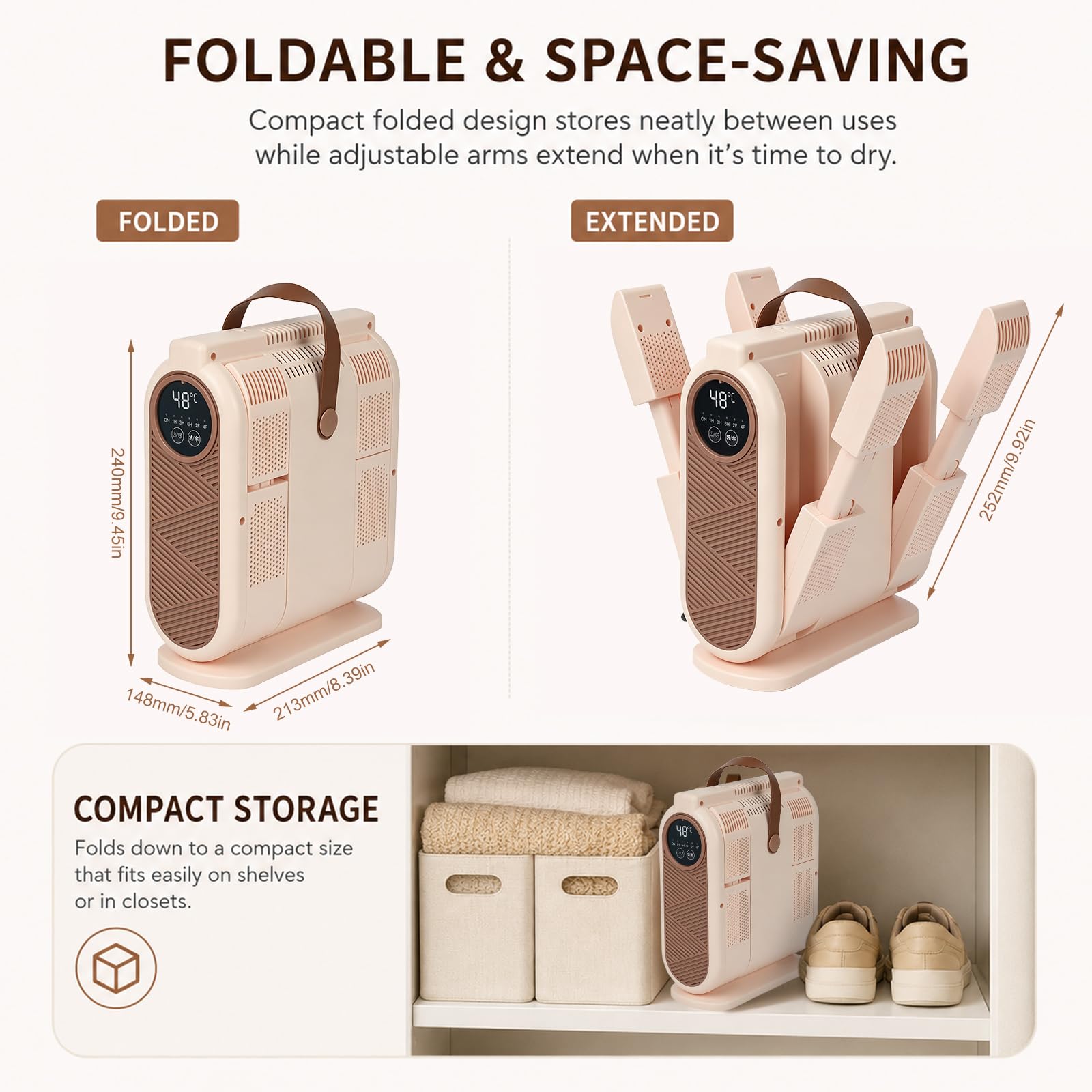 Asciugascarpe elettrico 6 in 1, con timer da 3/6/9 ore, design pieghevole, ad asciugatura rapida
